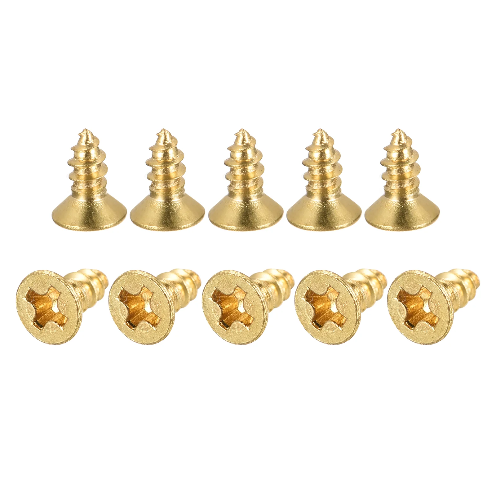 Uxcell Brass Wood Screws, M3.5x10mm Phillips Flat Head Self Tapping Connector for Door Hinges, Wooden Furniture, Home Appliances 200Pcs