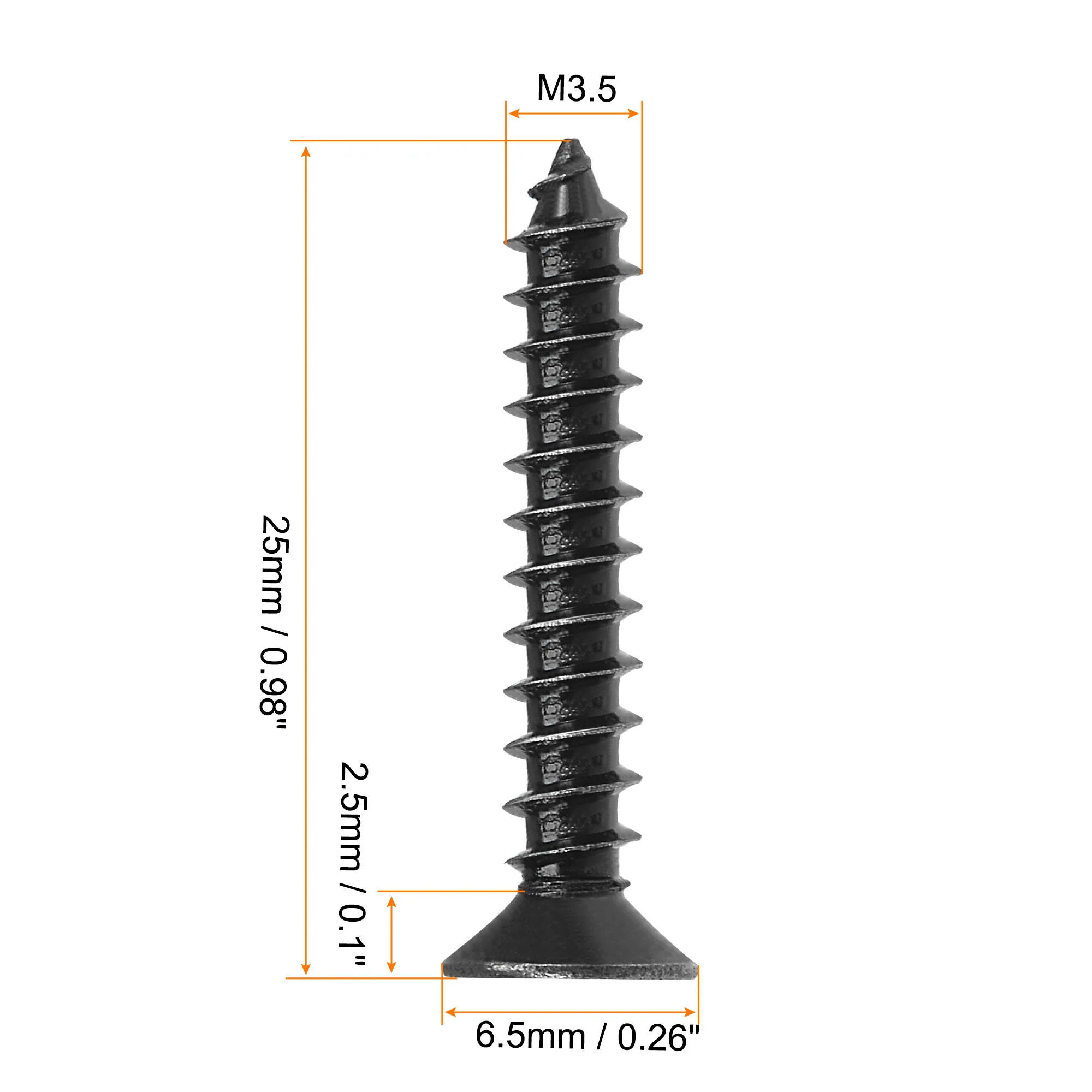 Uxcell M3.5 x 25mm Wood Screws Phillips Flat Head Carbon Steel Black 200pcs - Image 2