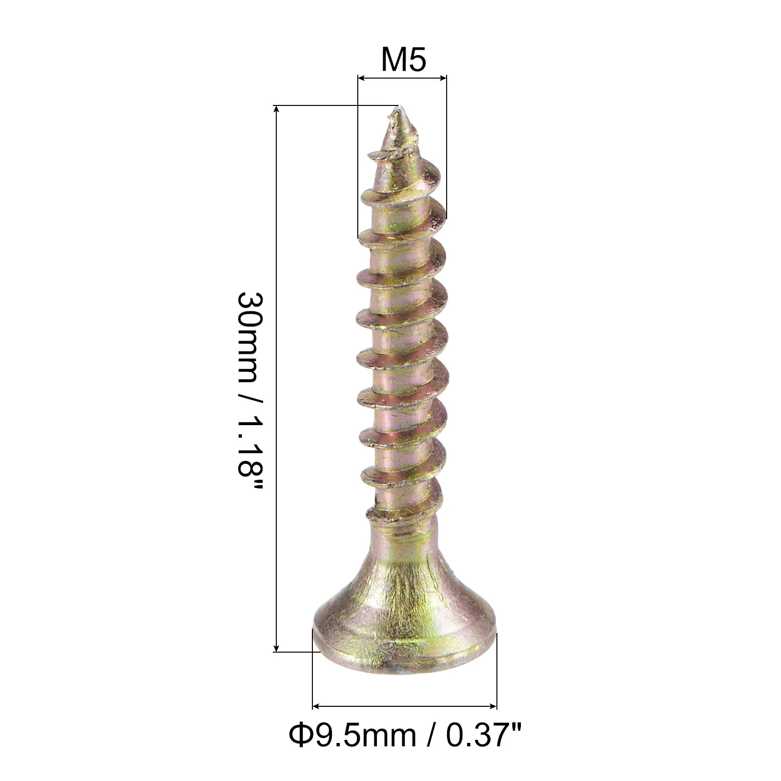 Uxcell M5 x 30mm Wood Screws Phillips Flat Head Carbon Steel Color Zinc Plated 100pcs - Image 2