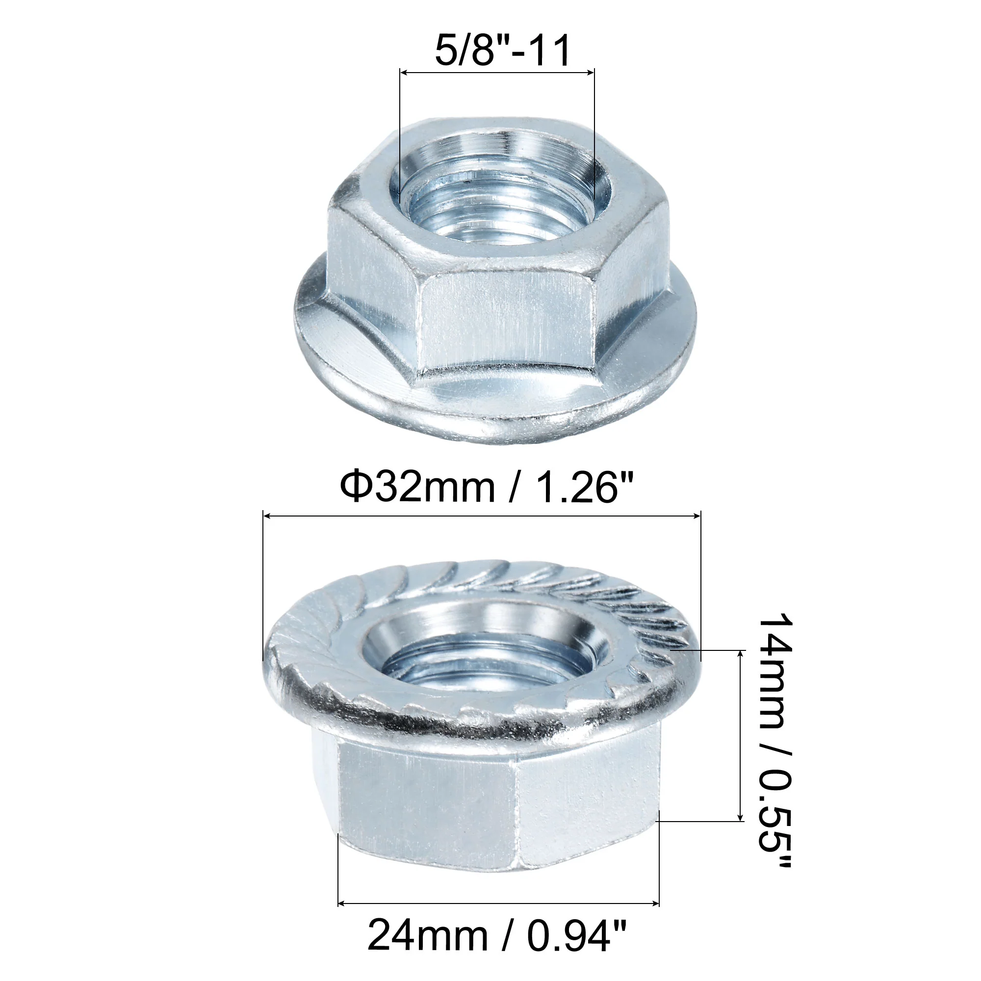 Uxcell 5/8"-11 Serrated Flange Hex Lock Nuts, Carbon Steel Zinc Plated 10pcs - Image 3
