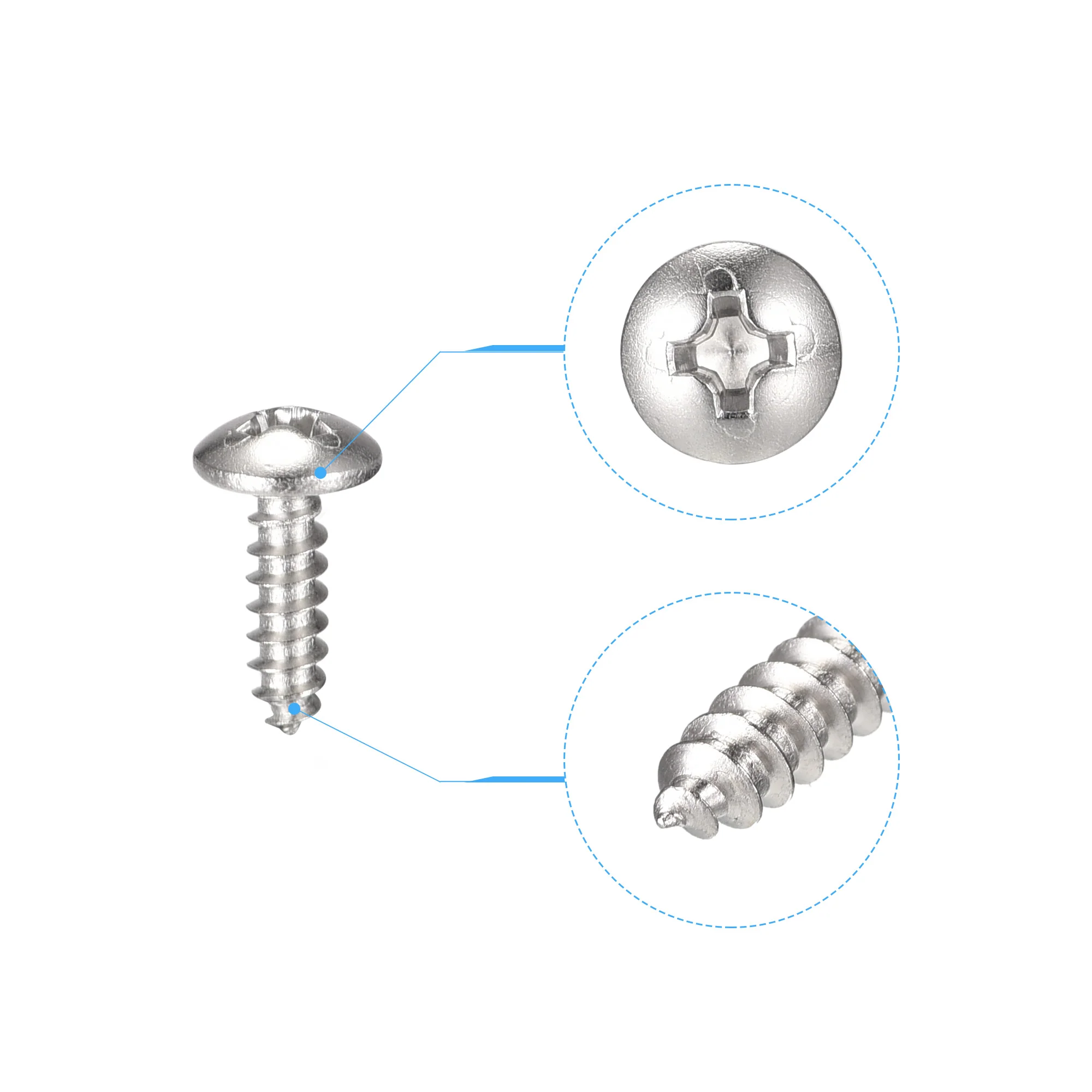 Uxcell #4 x 3/8" 304 Stainless Steel Phillips Head Self Tapping Screws 100pcs - Image 3