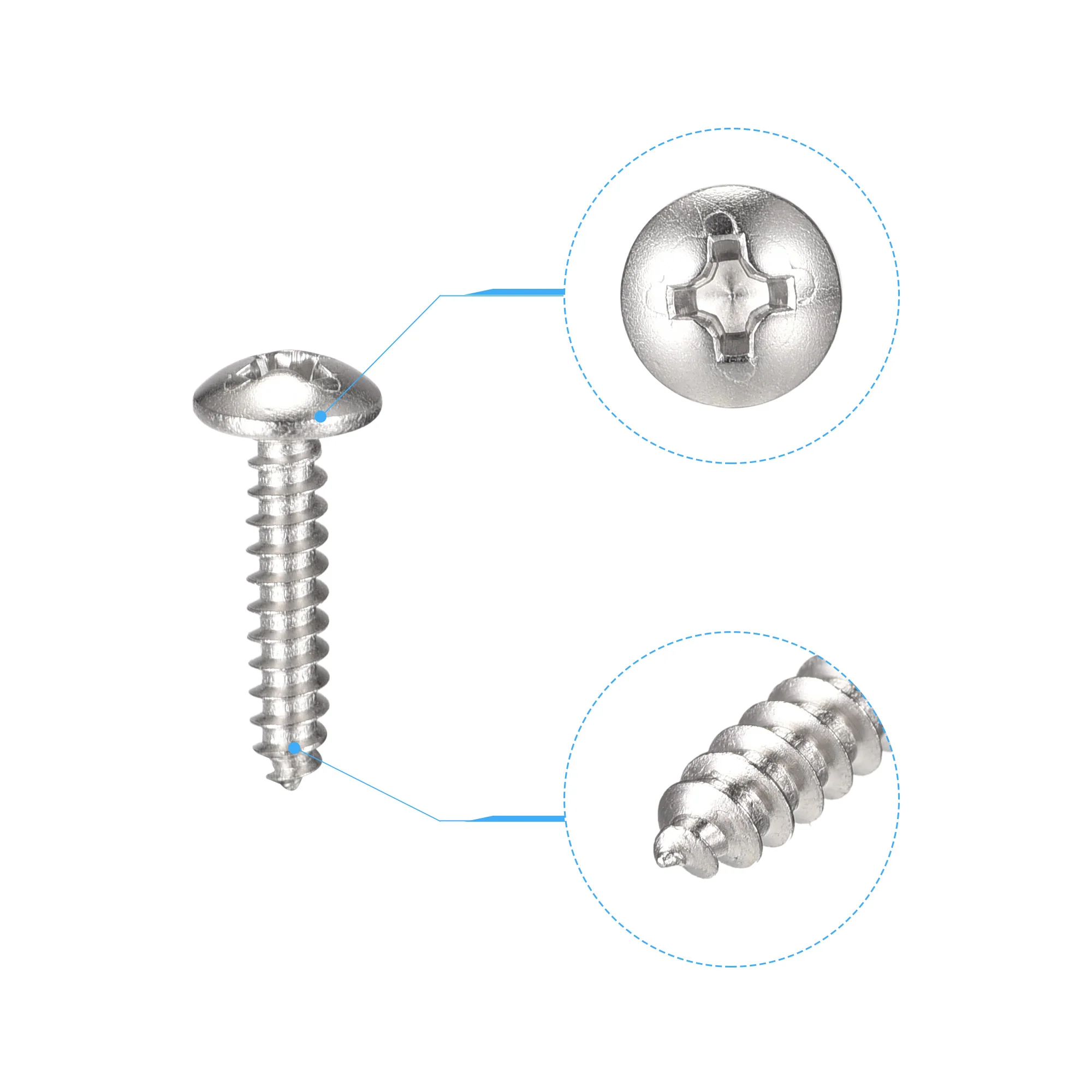 Uxcell #4 x 1/2" 304 Stainless Steel Phillips Head Self Tapping Screws 100pcs - Image 3