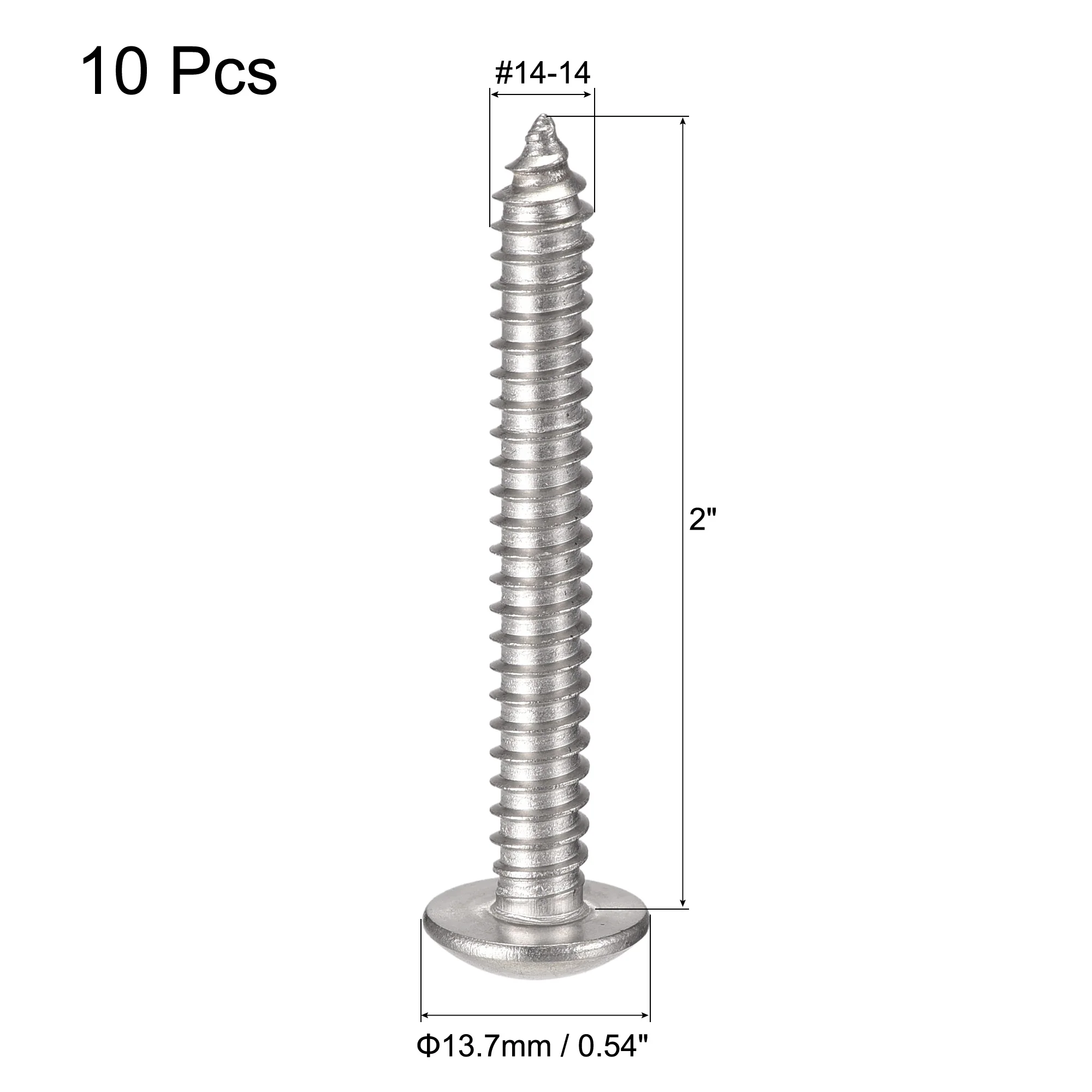 Uxcell #14 x 2" 304 Stainless Steel Phillips Head Self Tapping Screws 10pcs - Image 2