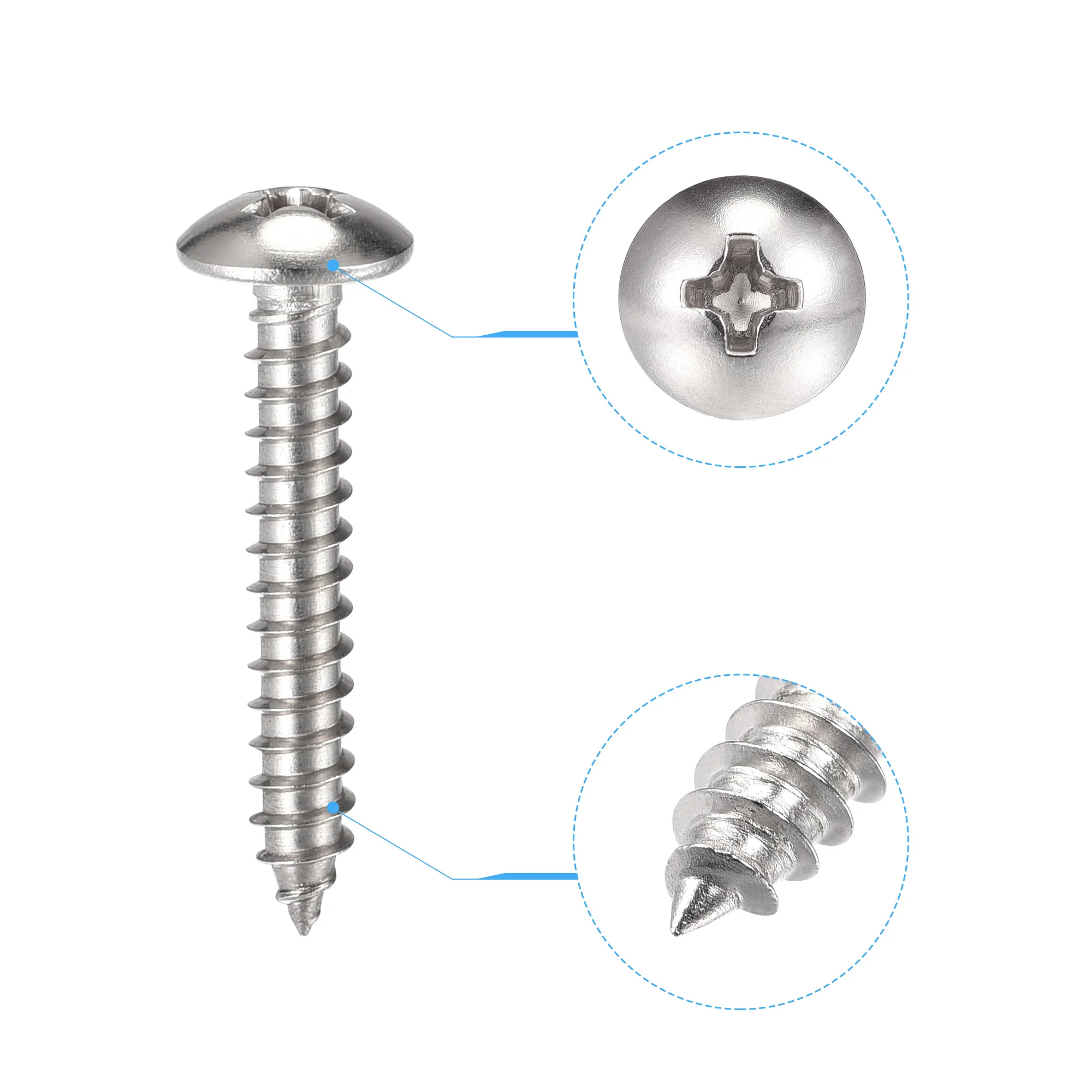 Uxcell #6 x 7/8" 304 Stainless Steel Phillips Head Self Tapping Screws 100pcs - Image 3