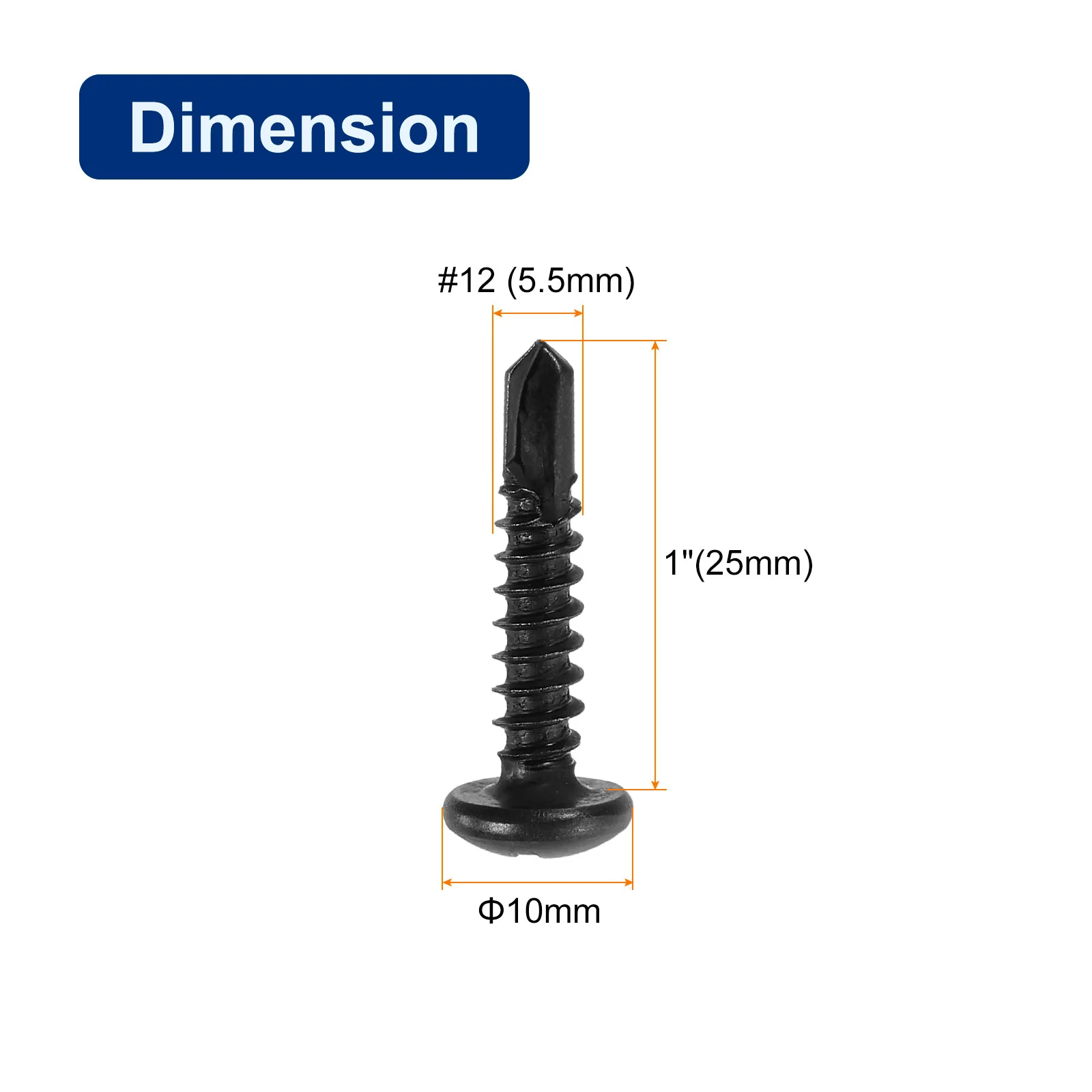 Uxcell #12-1"" Self Drilling Screws, 50pcs Phillips Pan Head Self Tapping Screws - Image 2