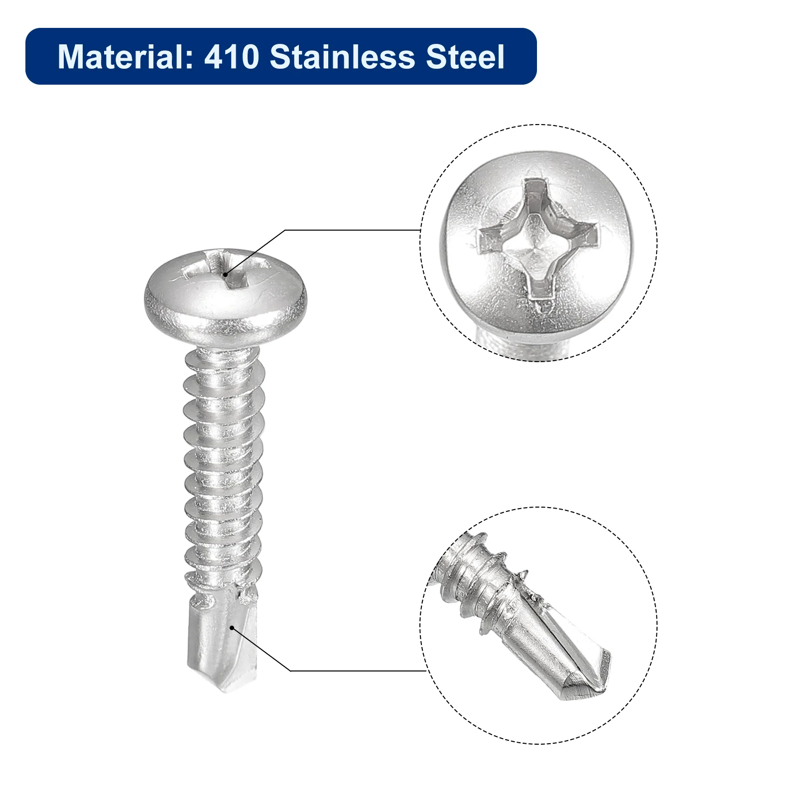 Uxcell #10-1"" Self Drilling Screws, 120pcs Phillips Pan Head Self Tapping Screws - Image 4