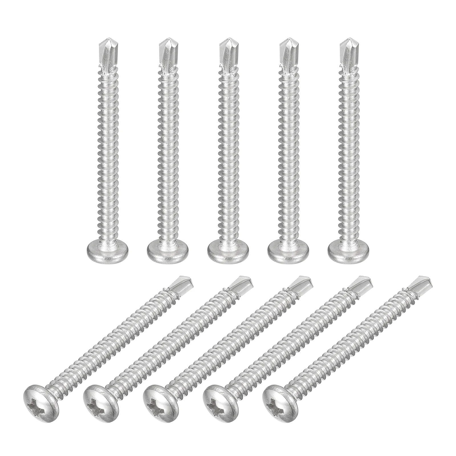 Uxcell #10-2-1/2"" Self Drilling Screws, 60pcs Phillips Pan Head Self Tapping Screws