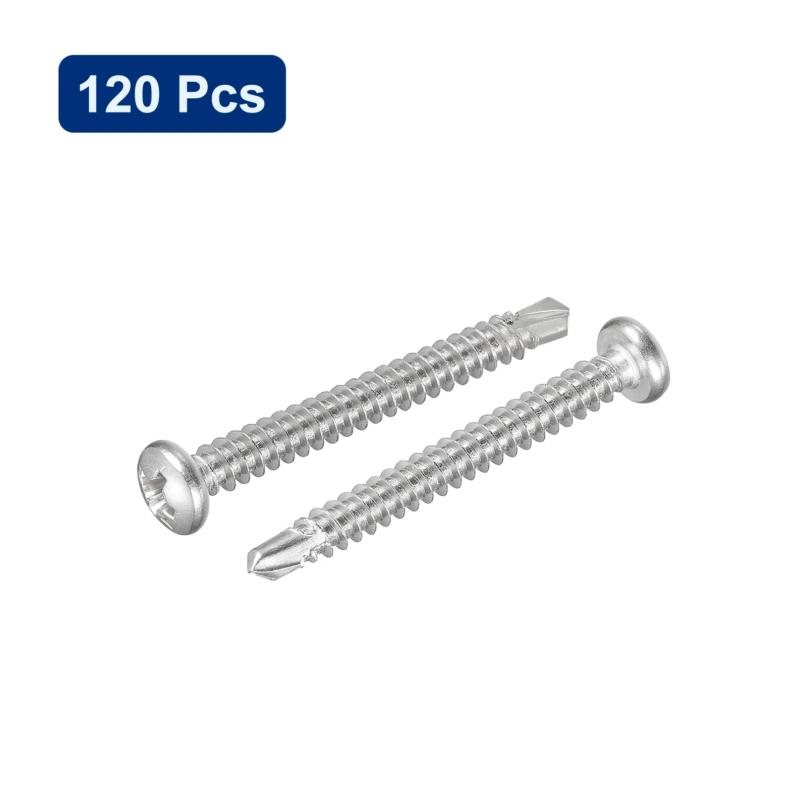 Uxcell #8-1-1/2" Self Drilling Screws, 120pcs 410 Stainless Steel Phillips Pan Head Self Tapping Screws for Wood Plastic - Image 3