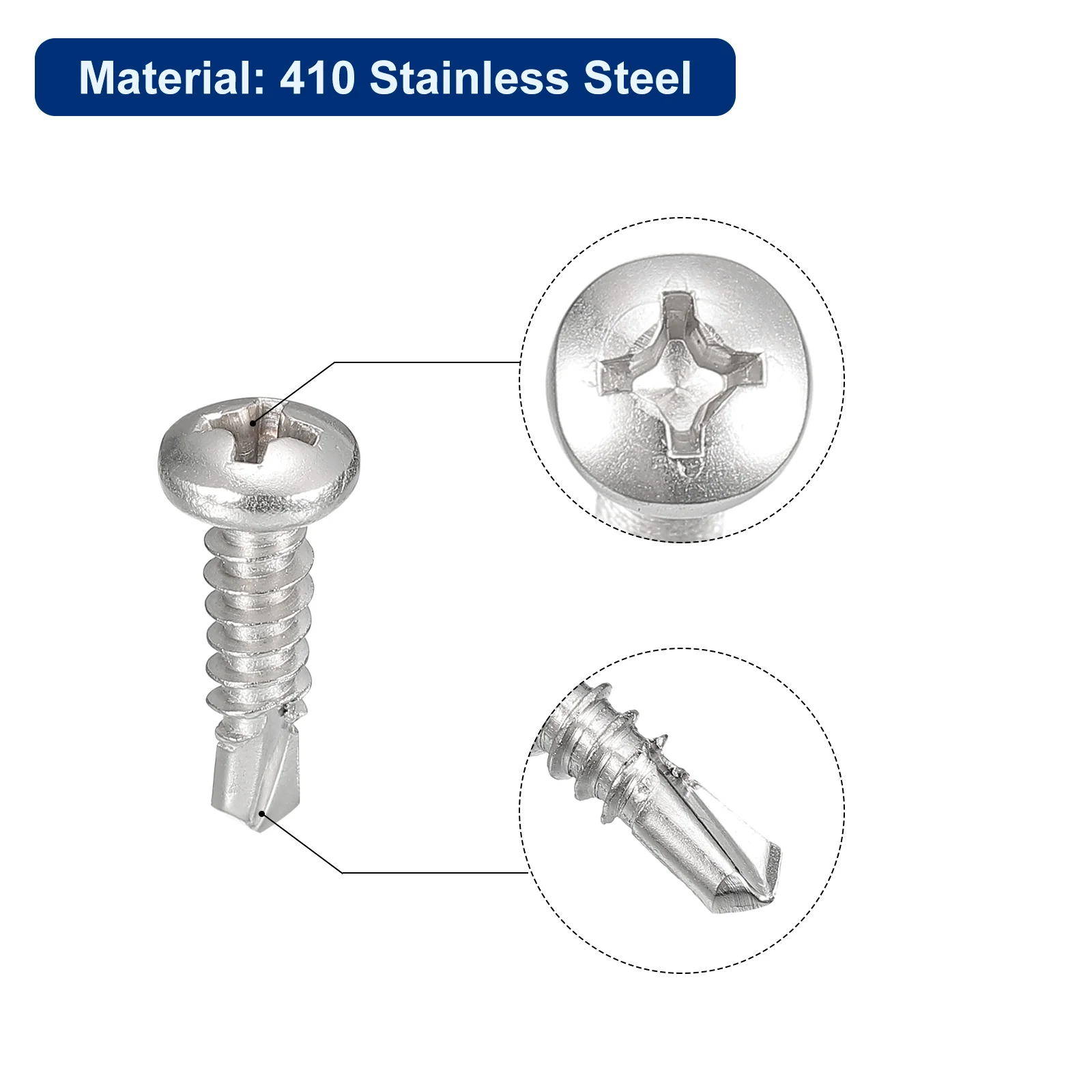 Uxcell #8-5/8"" Self Drilling Screws, 120pcs Phillips Pan Head Self Tapping Screws - Image 4