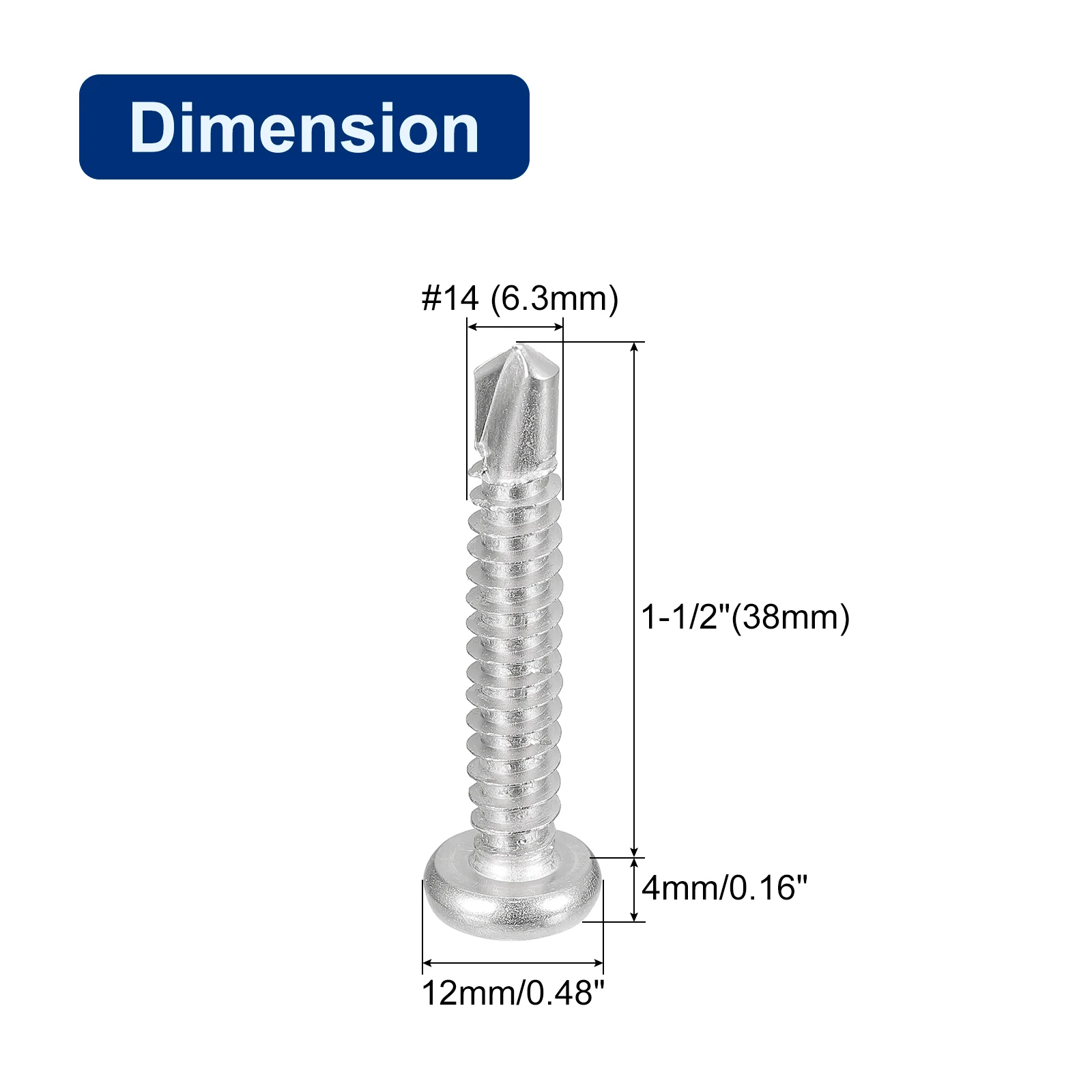 Uxcell #14-1-1/2"" Self Drilling Screws, 30pcs Phillips Pan Head Self Tapping Screws - Image 2