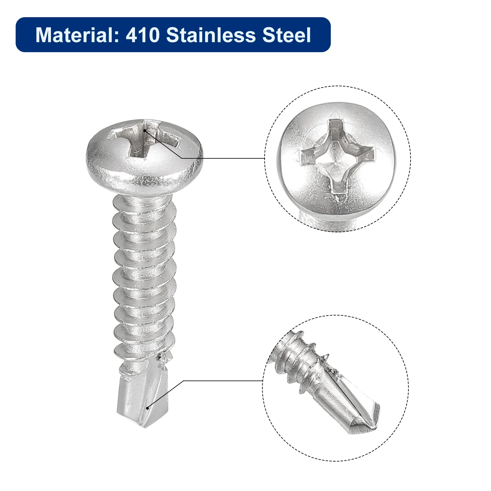 Uxcell #8-3/4"" Self Drilling Screws, 120pcs Phillips Pan Head Self Tapping Screws - Image 4