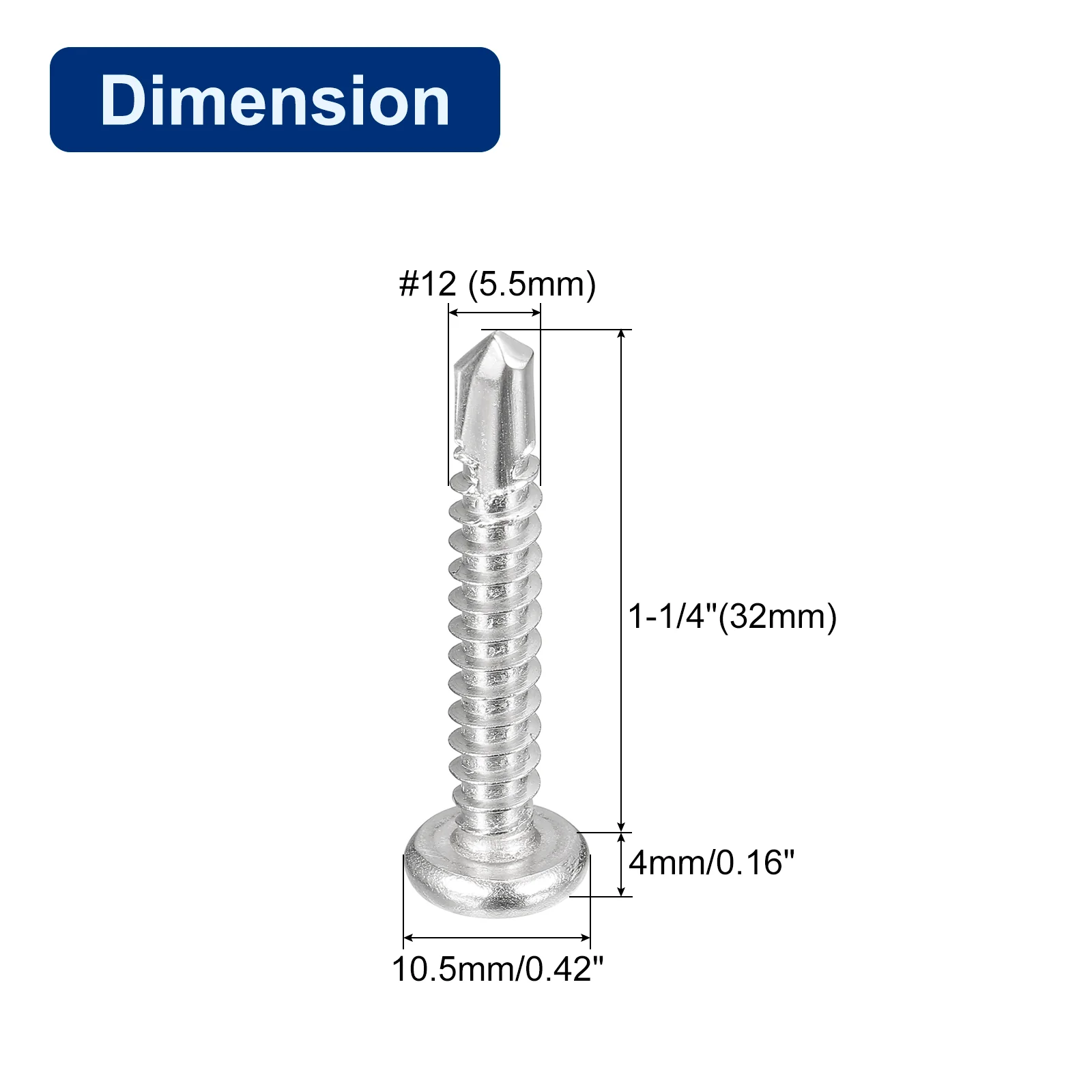 Uxcell #12-1-1/4"" Self Drilling Screws, 60pcs Phillips Pan Head Self Tapping Screws - Image 2