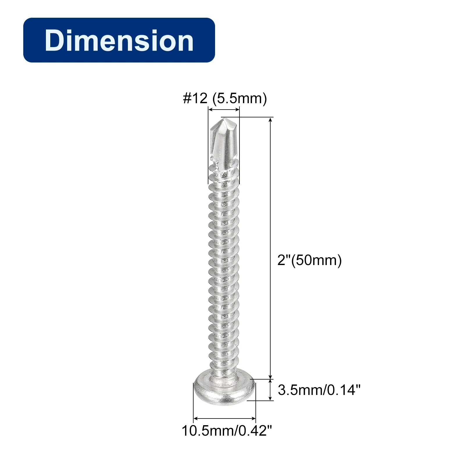 Uxcell #12-2"" Self Drilling Screws, 30pcs Phillips Pan Head Self Tapping Screws - Image 2