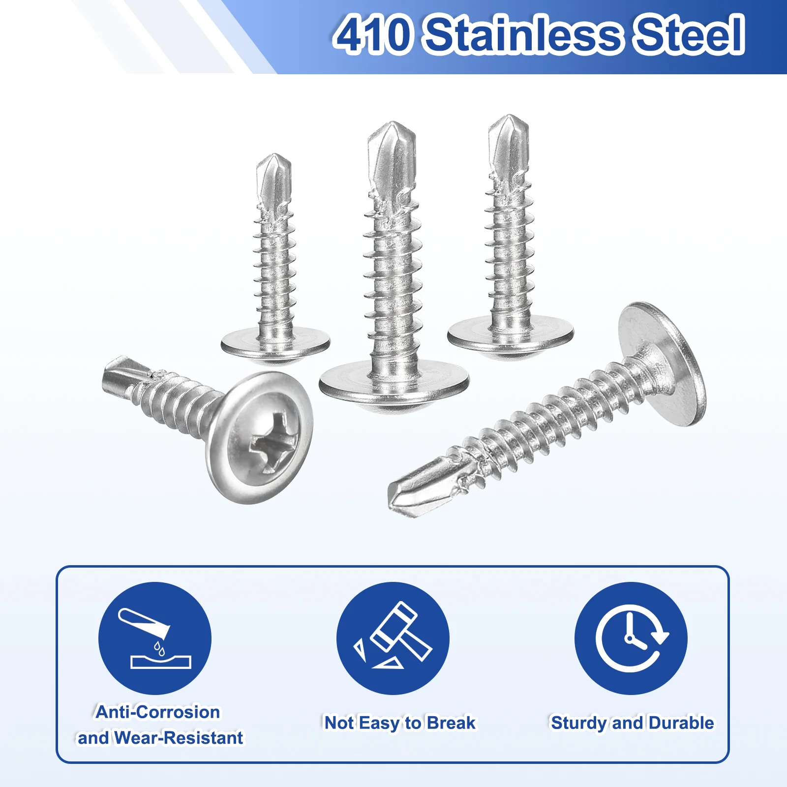 Uxcell 300Pcs #10x3/4" Self-Tapping Screws, 410 Stainless Steel Self Drilling, Silver - Image 4