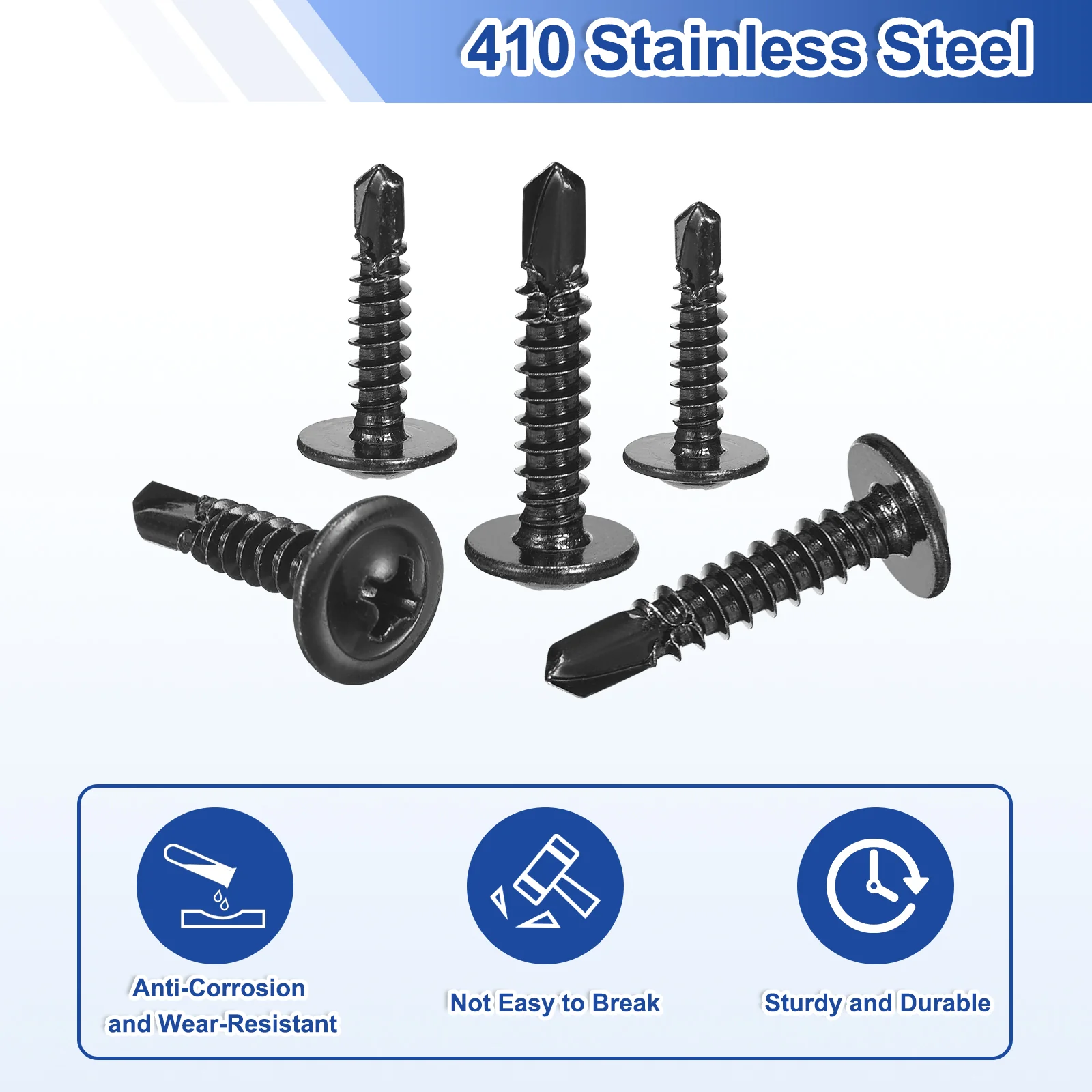 Uxcell 200Pcs #10x1" Self-Tapping Screws, 410 Stainless Steel Self Drilling, Black - Image 4