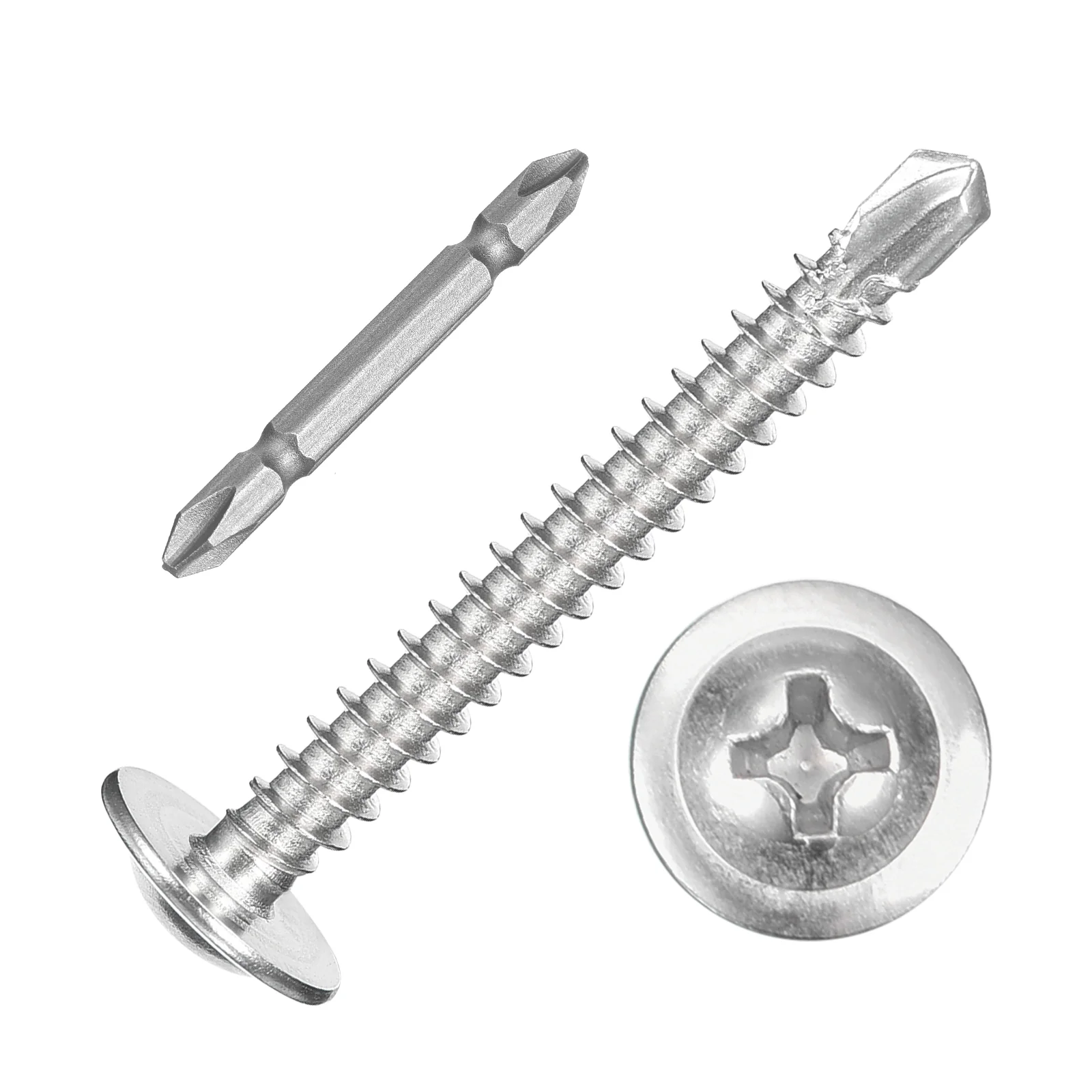 Uxcell 150Pcs #8x1-1/2" Self-Tapping Screws, 410 Stainless Steel Self Drilling, Silver