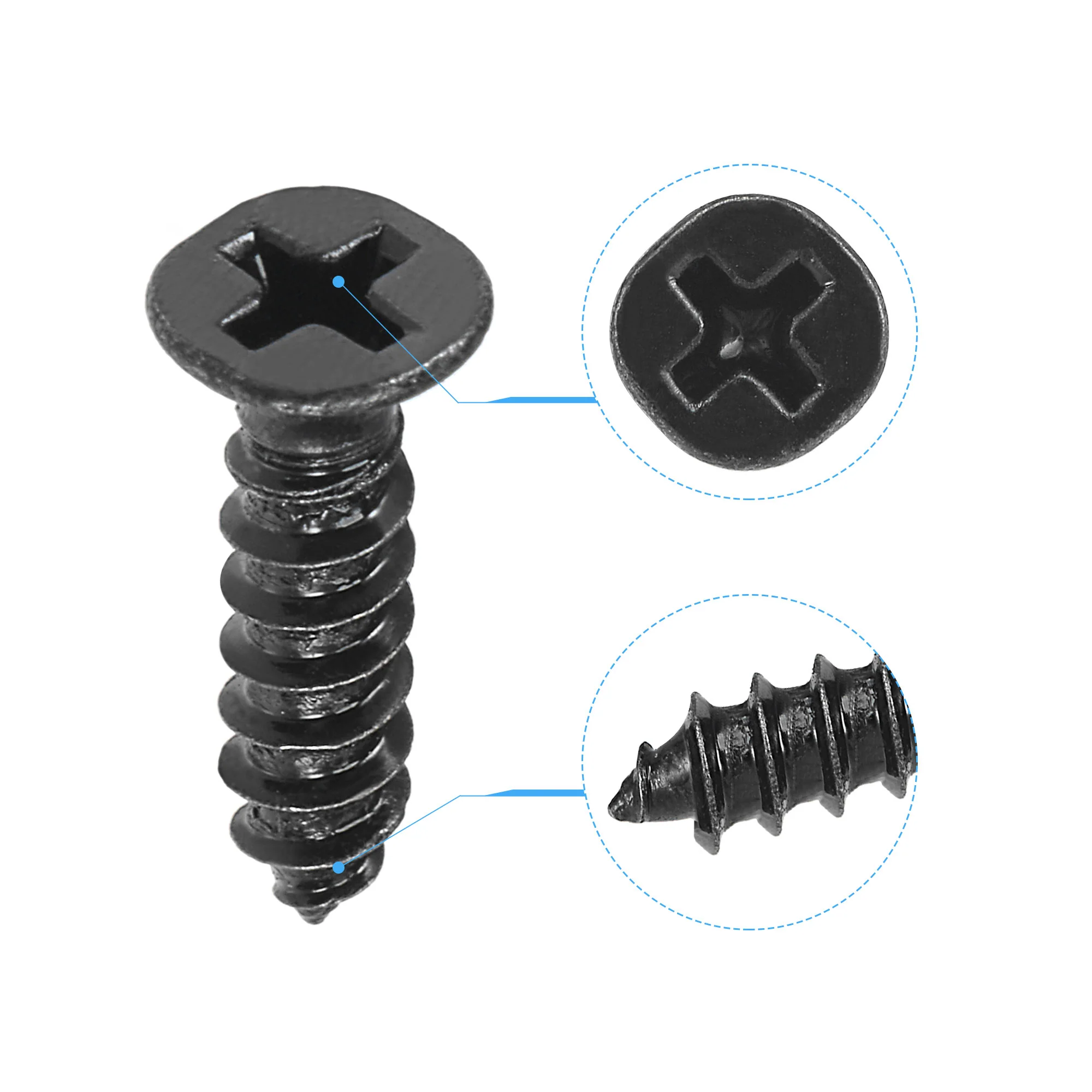 Uxcell M4 x 16mm Wood Screws Phillips Flat Head Carbon Steel Black 200pcs - Image 3