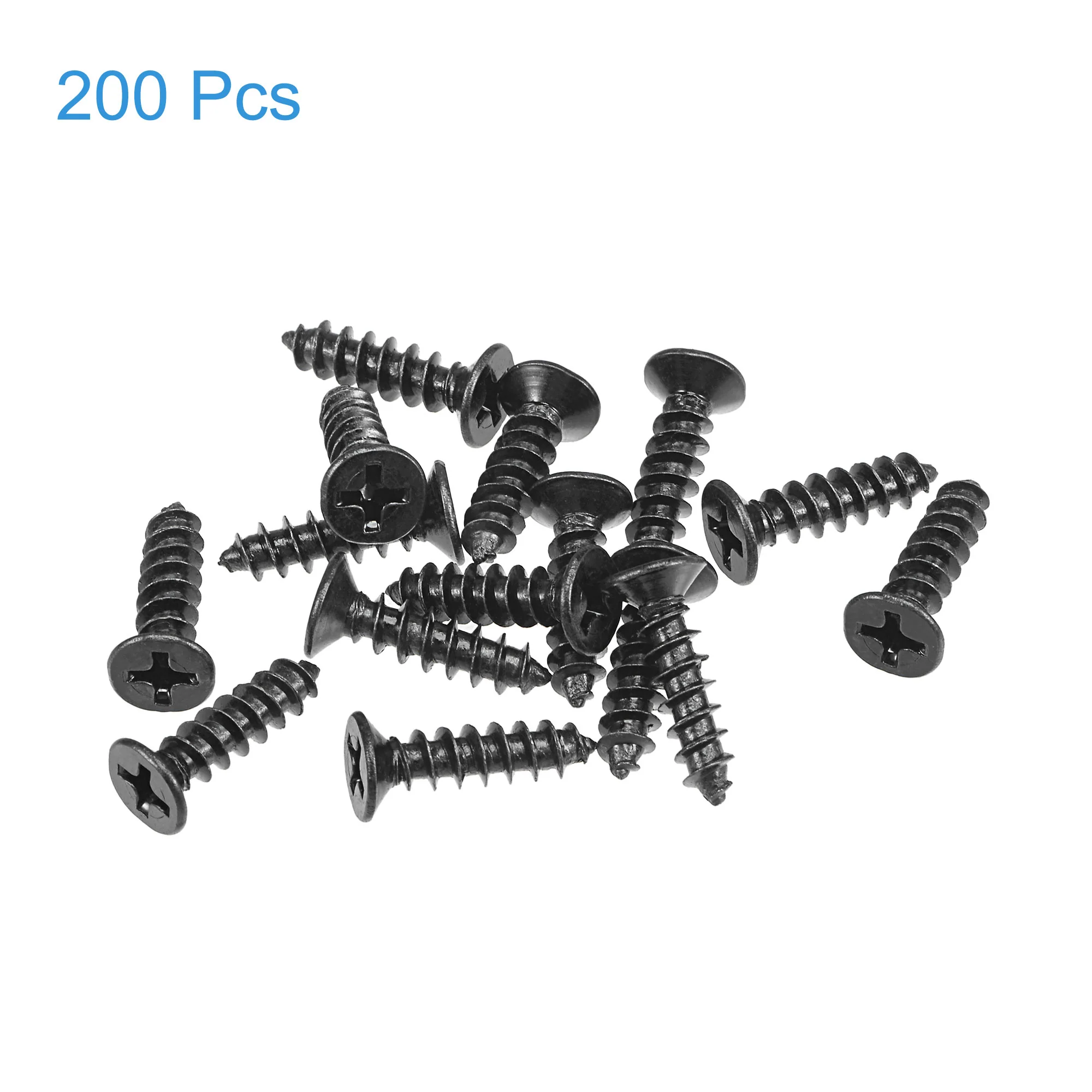 Uxcell M4 x 16mm Wood Screws Phillips Flat Head Carbon Steel Black 200pcs - Image 4