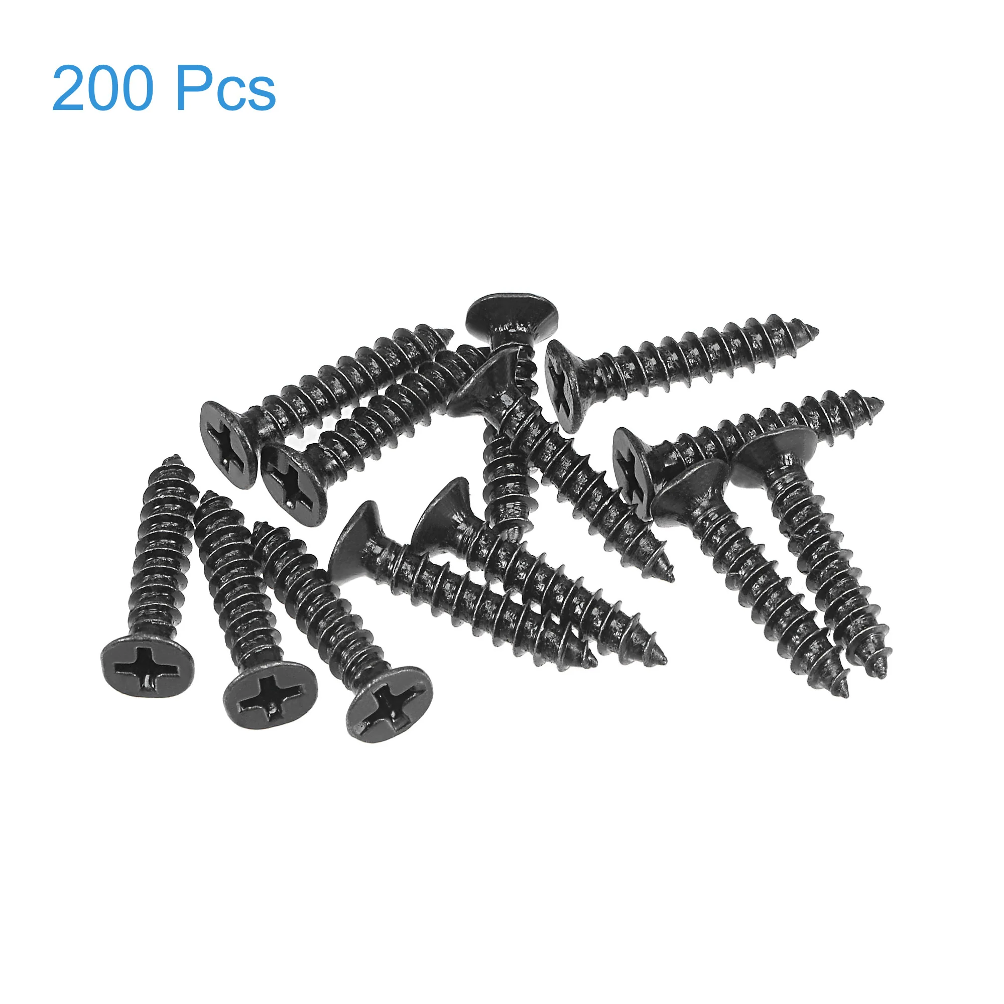 Uxcell M4 x 20mm Wood Screws Phillips Flat Head Carbon Steel Black 200pcs - Image 4