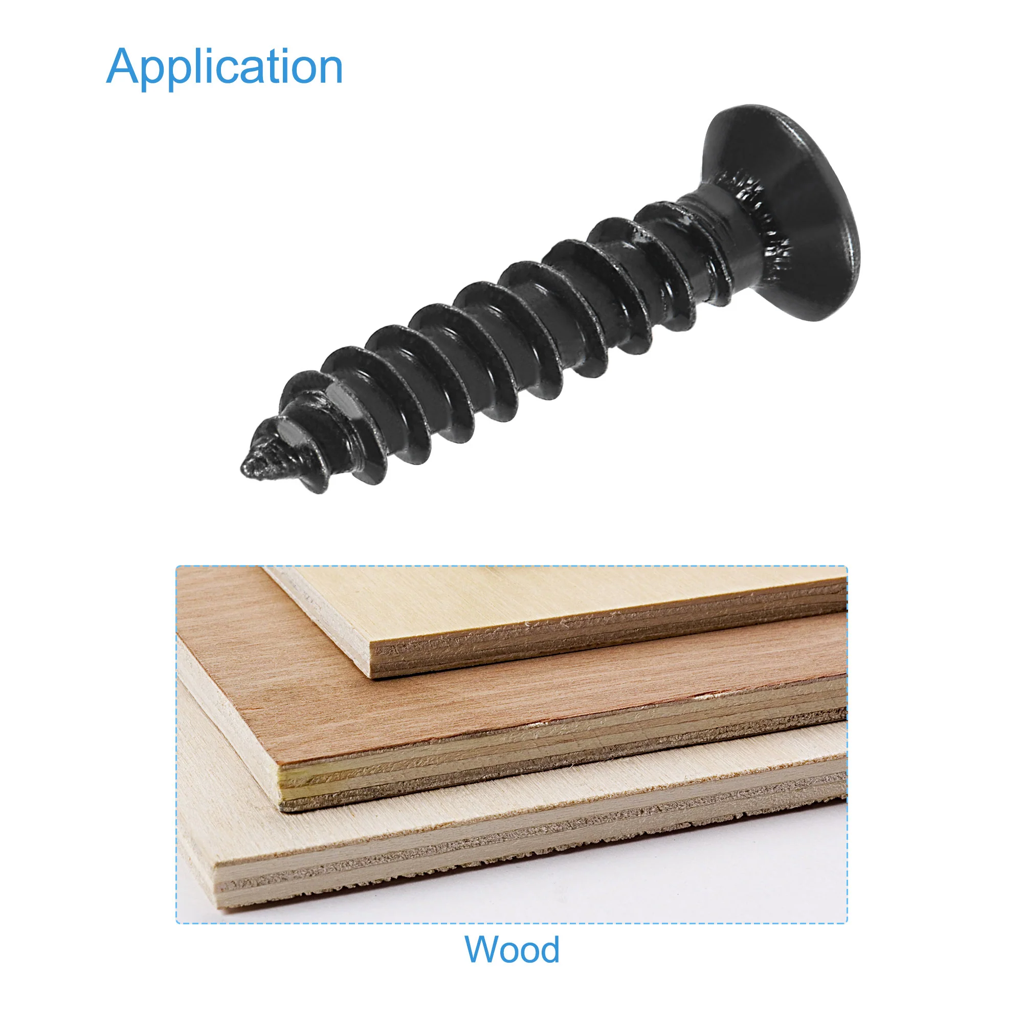 Uxcell M4 x 20mm Wood Screws Phillips Flat Head Carbon Steel Black 200pcs - Image 5