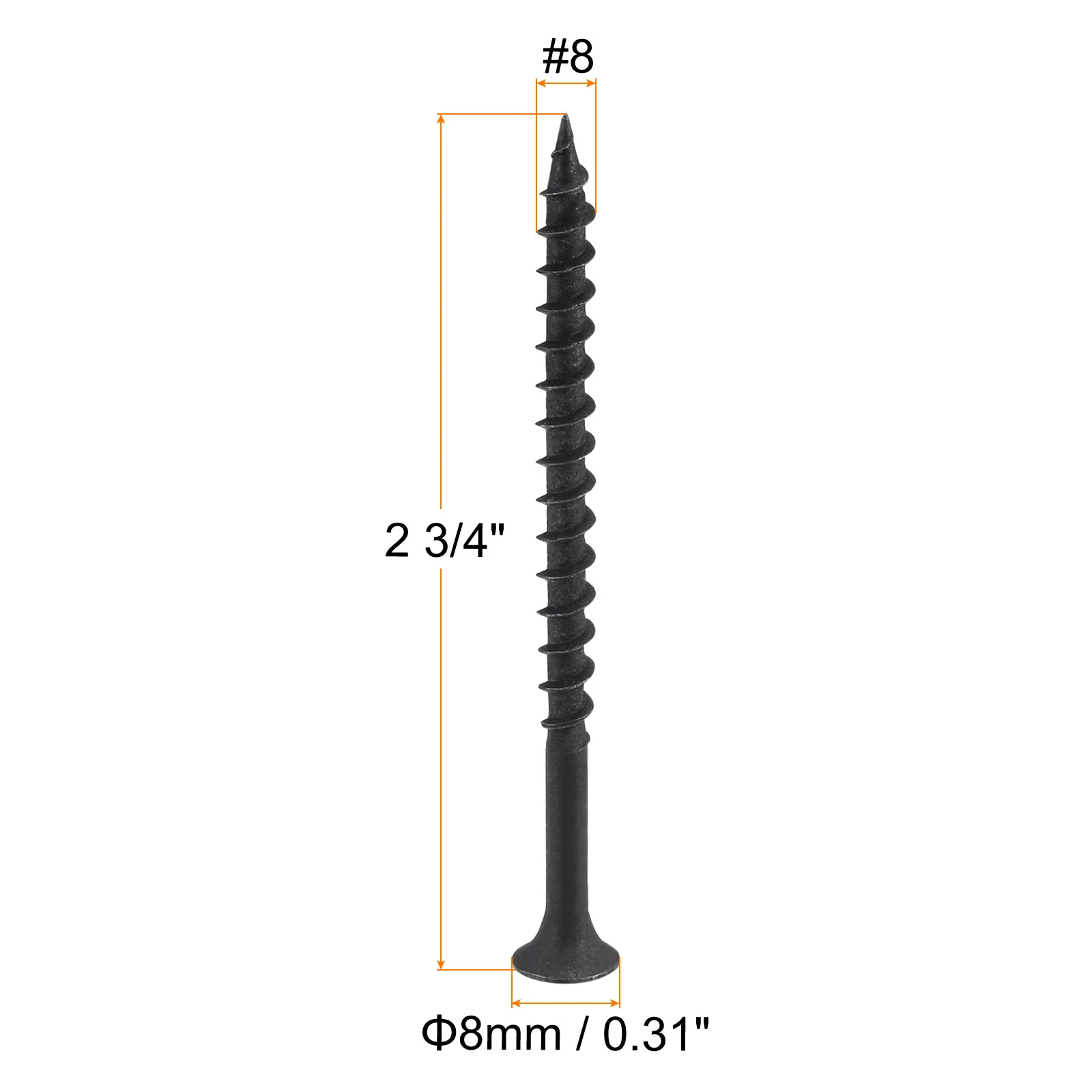 Uxcell #8 x 2 3/4-Inch Wood Screws Carbon Steel Phillips Self Tapping Black 40pcs - Image 2