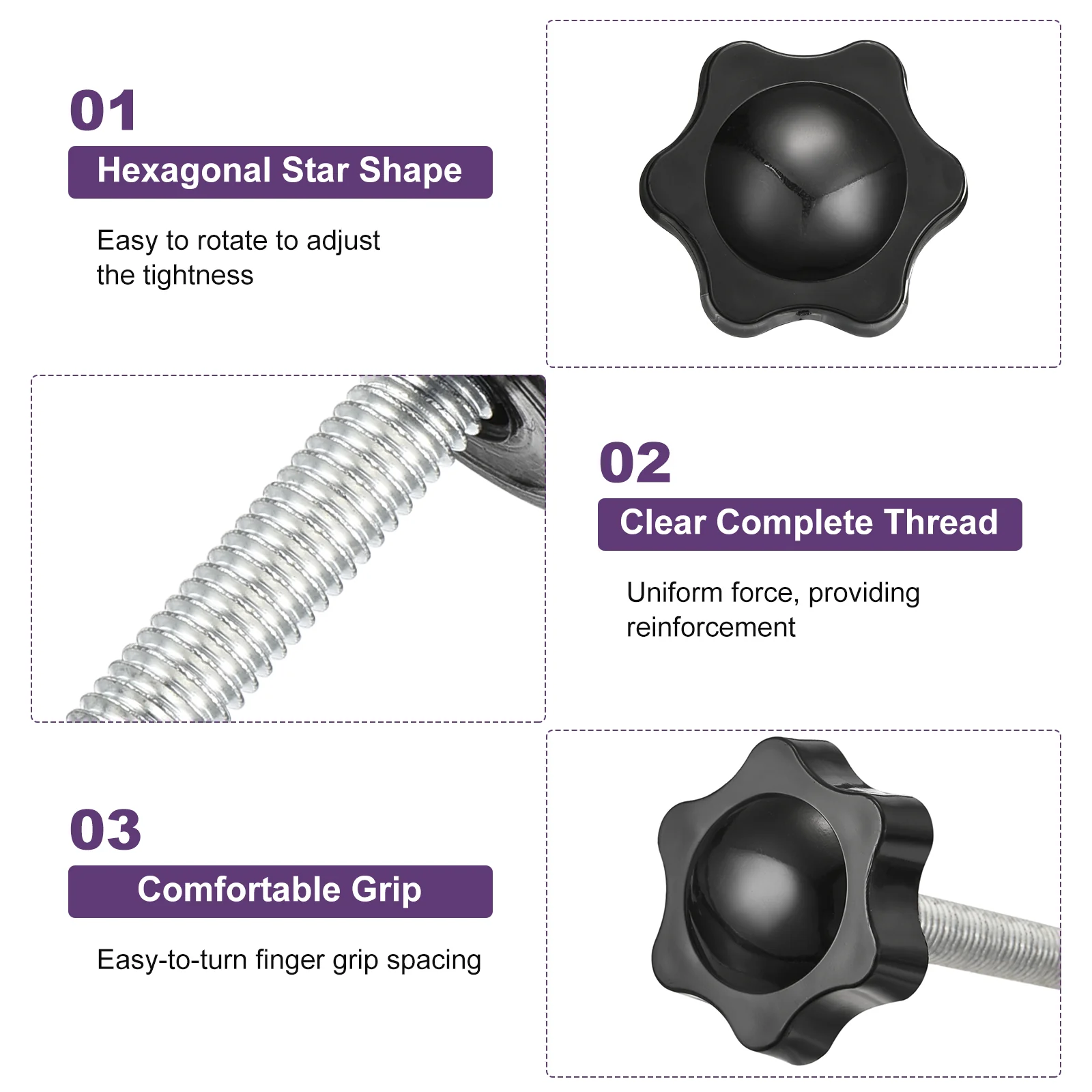 Uxcell 5Pcs Star Knobs, M10x25mm Plastic Hex Shaped Clamping Handle Screw Knobs - Image 4