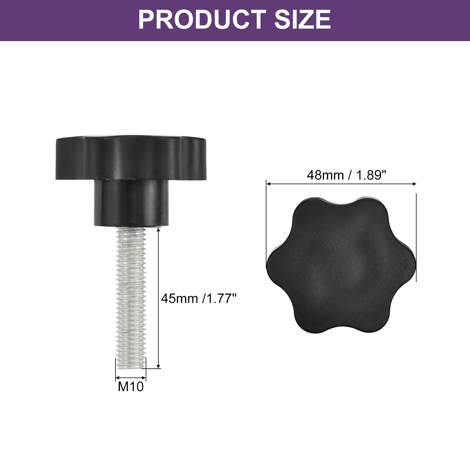 Uxcell 1Pcs Star Knobs, M10x45mm Plastic Hex Shaped Clamping Handle Screw Knobs - Image 2