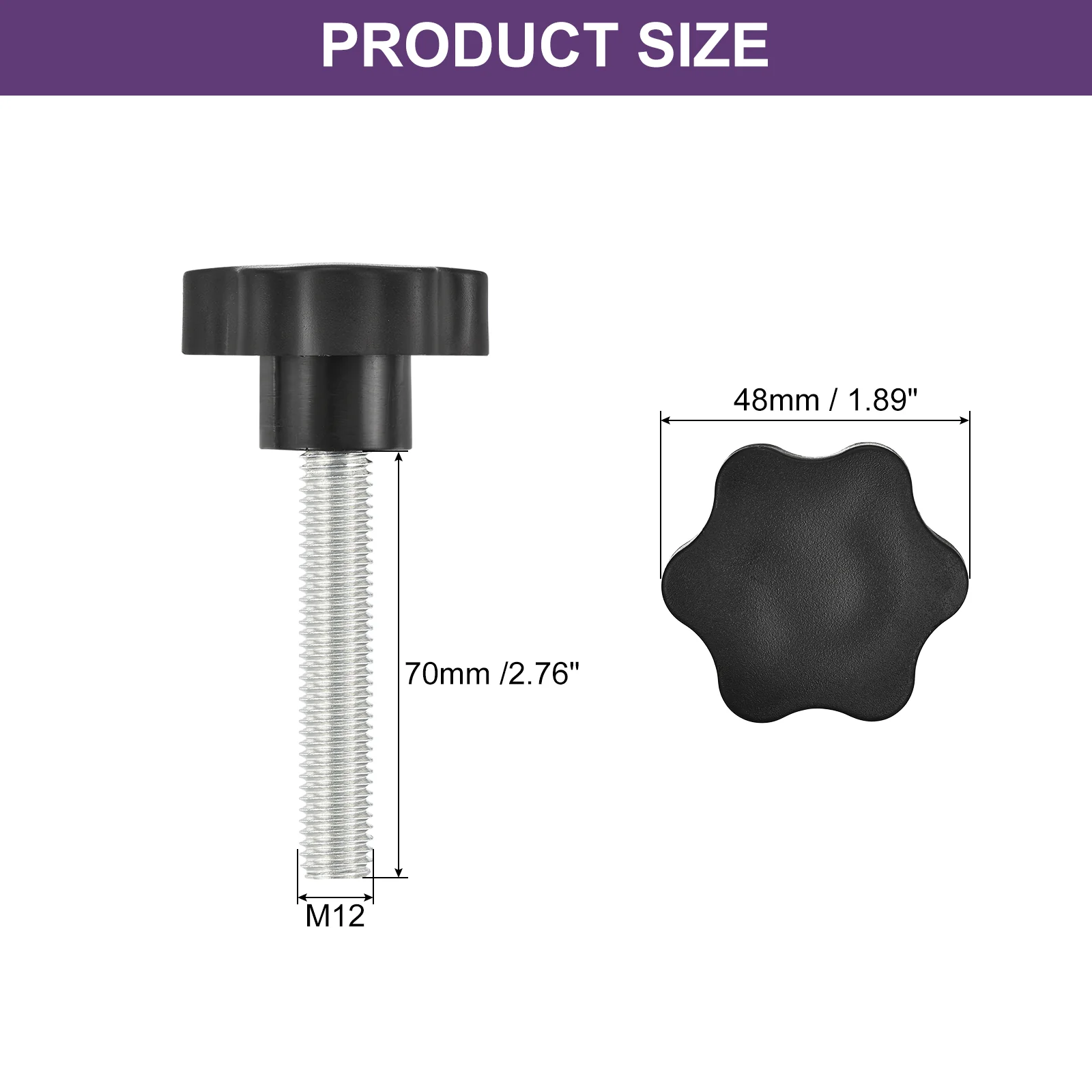 Uxcell 1Pcs Star Knobs, M12x70mm Plastic Hex Shaped Clamping Handle Screw Knobs - Image 2