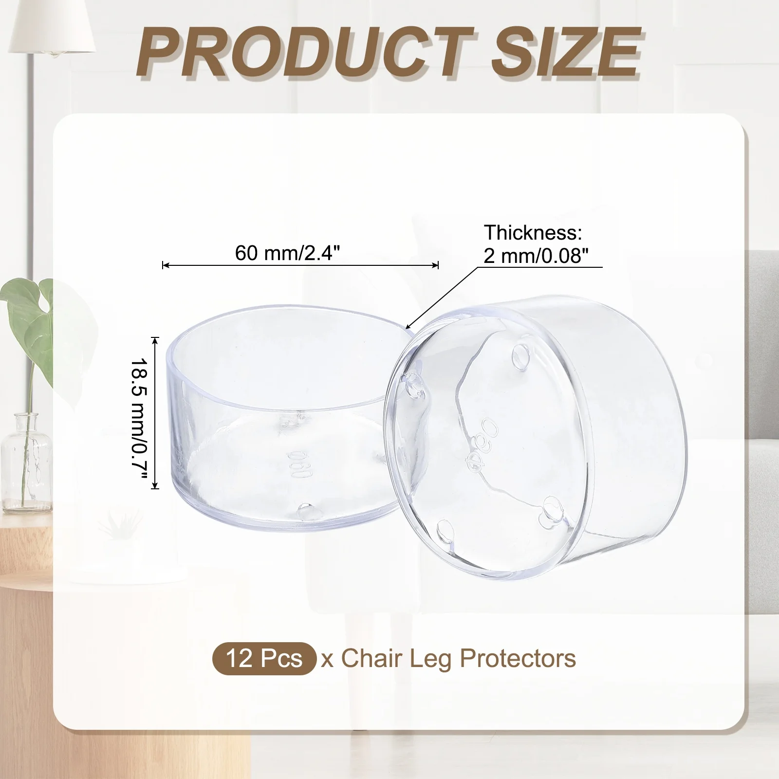 Uxcell 12 Pcs Chair Leg Protectors, 2 2/5 Inch Round PVC Chair Leg Caps, Clear - Image 2