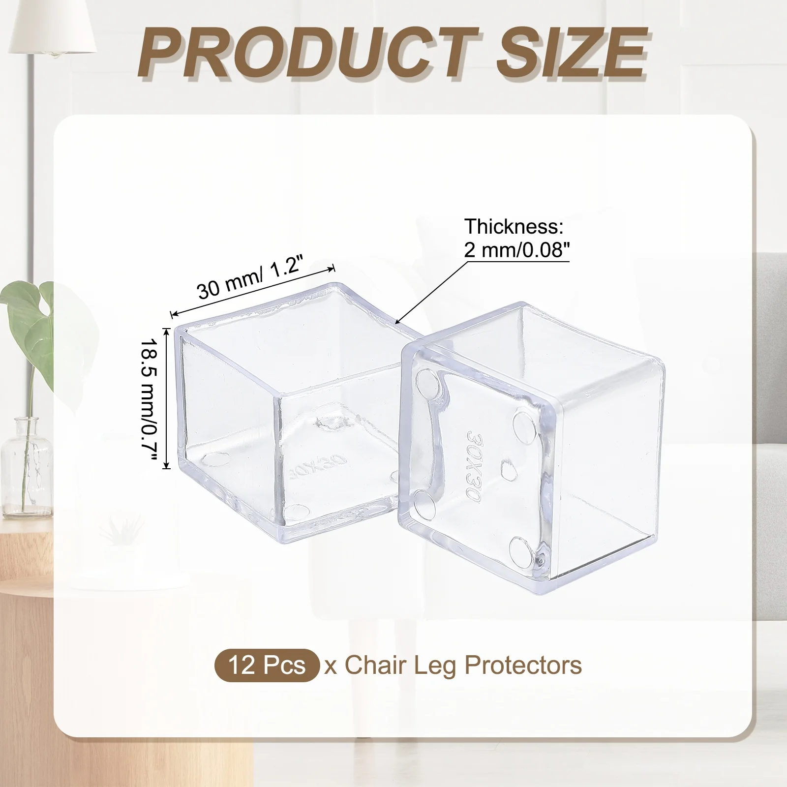 Uxcell 12 Pcs Chair Leg Protectors, 1.2 Inch Square PVC Chair Leg Caps, Clear - Image 2