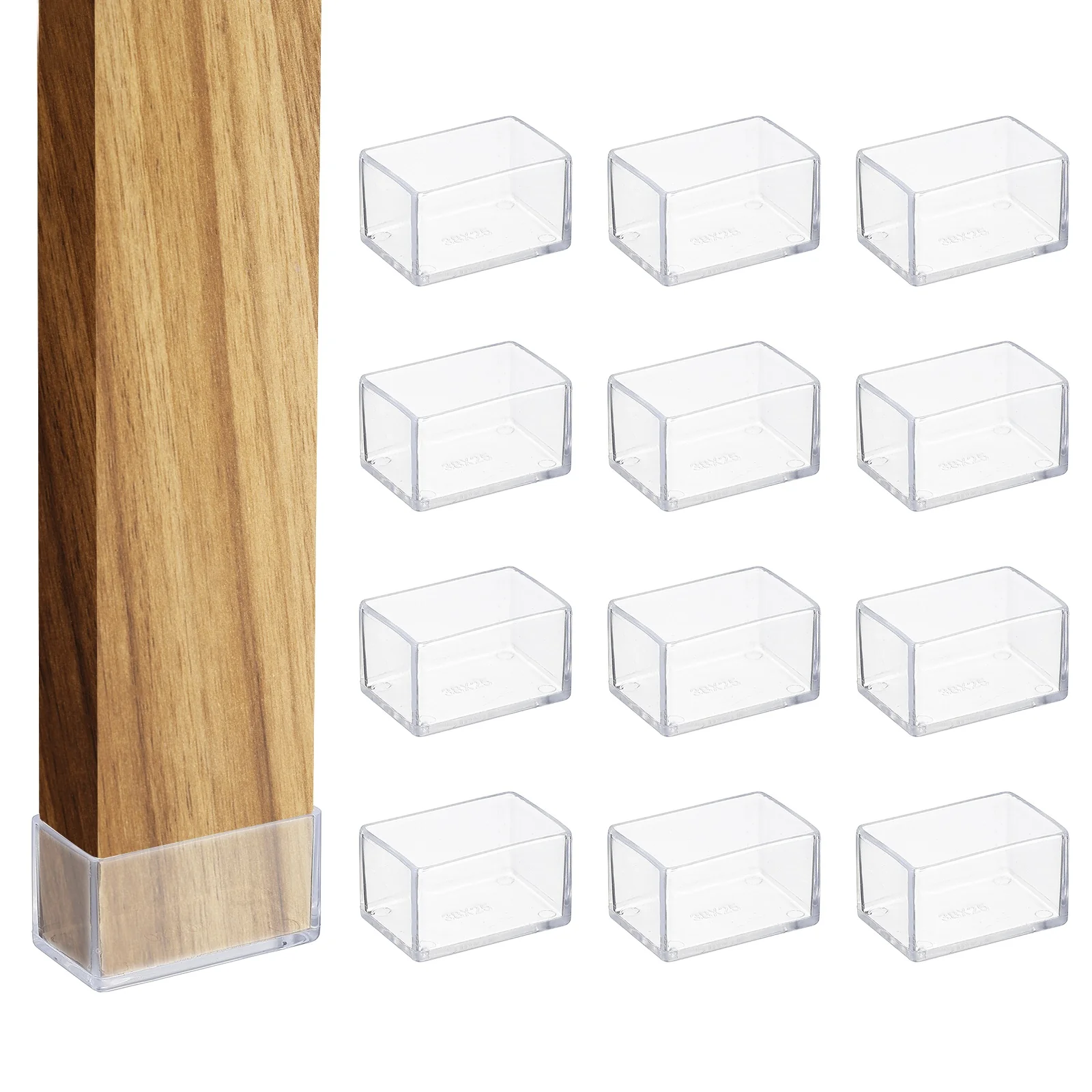 Uxcell 12 Pcs Chair Leg Protectors, 1 x 1.5 Inch Rectangle PVC Chair Leg Caps, Clear