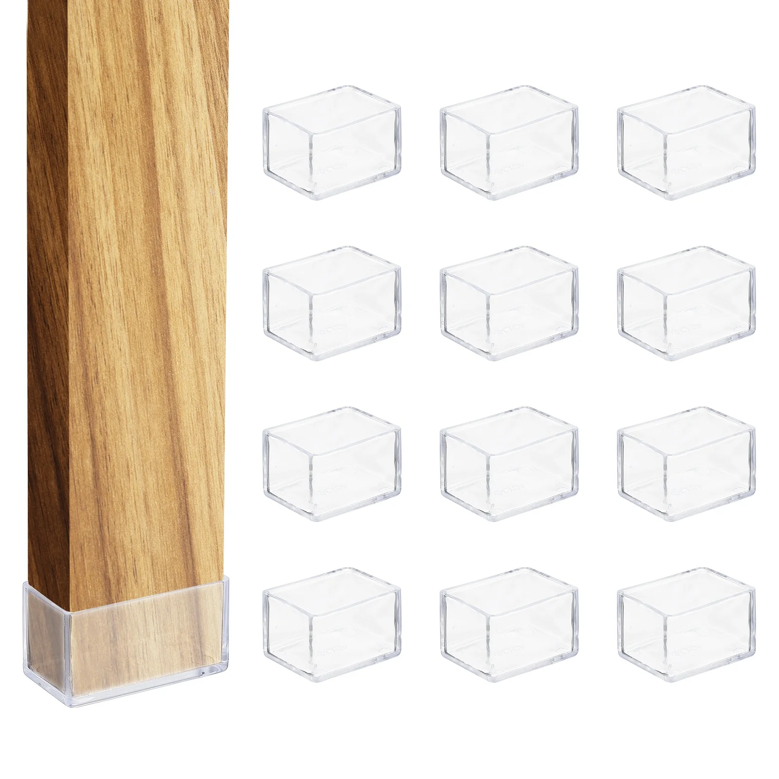 Uxcell 12 Pcs Chair Leg Protectors, 1.2 x 1.6 Inch Rectangle PVC Chair Leg Caps, Clear