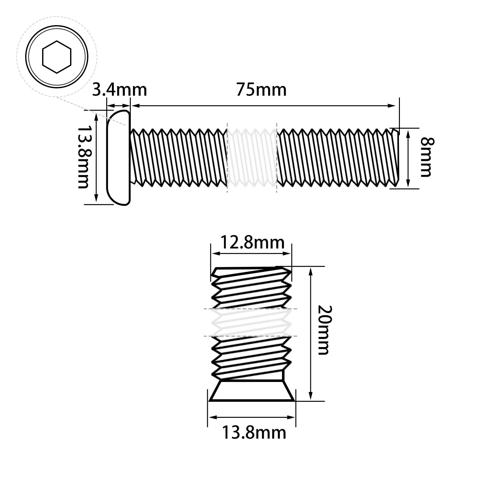 Hex Drive Flat Head Screws with Tapping Inserts M4/M5/M6/M8 18-8 Stainless Steel - Image 112