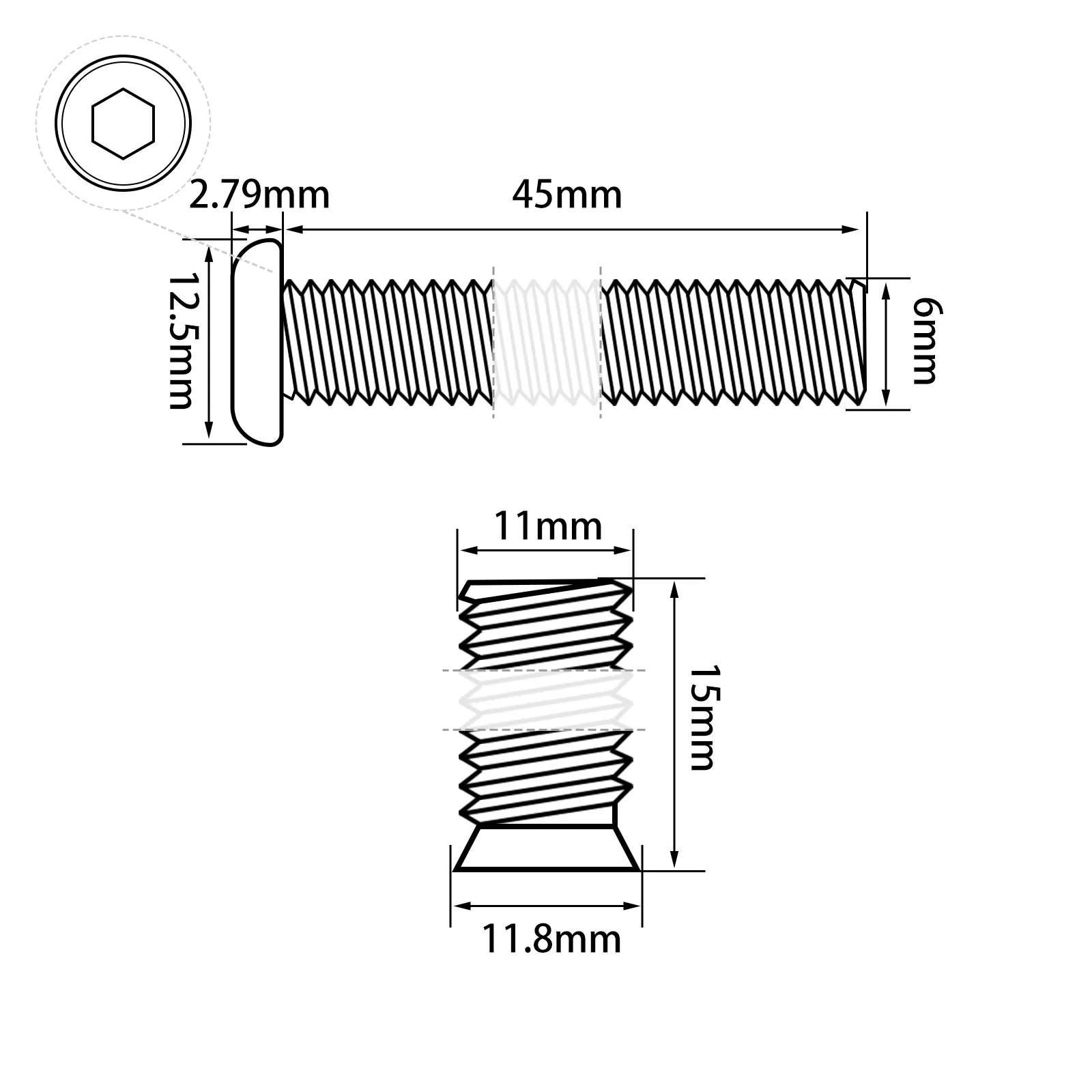 Hex Drive Flat Head Screws with Tapping Inserts M4/M5/M6/M8 18-8 Stainless Steel - Image 36