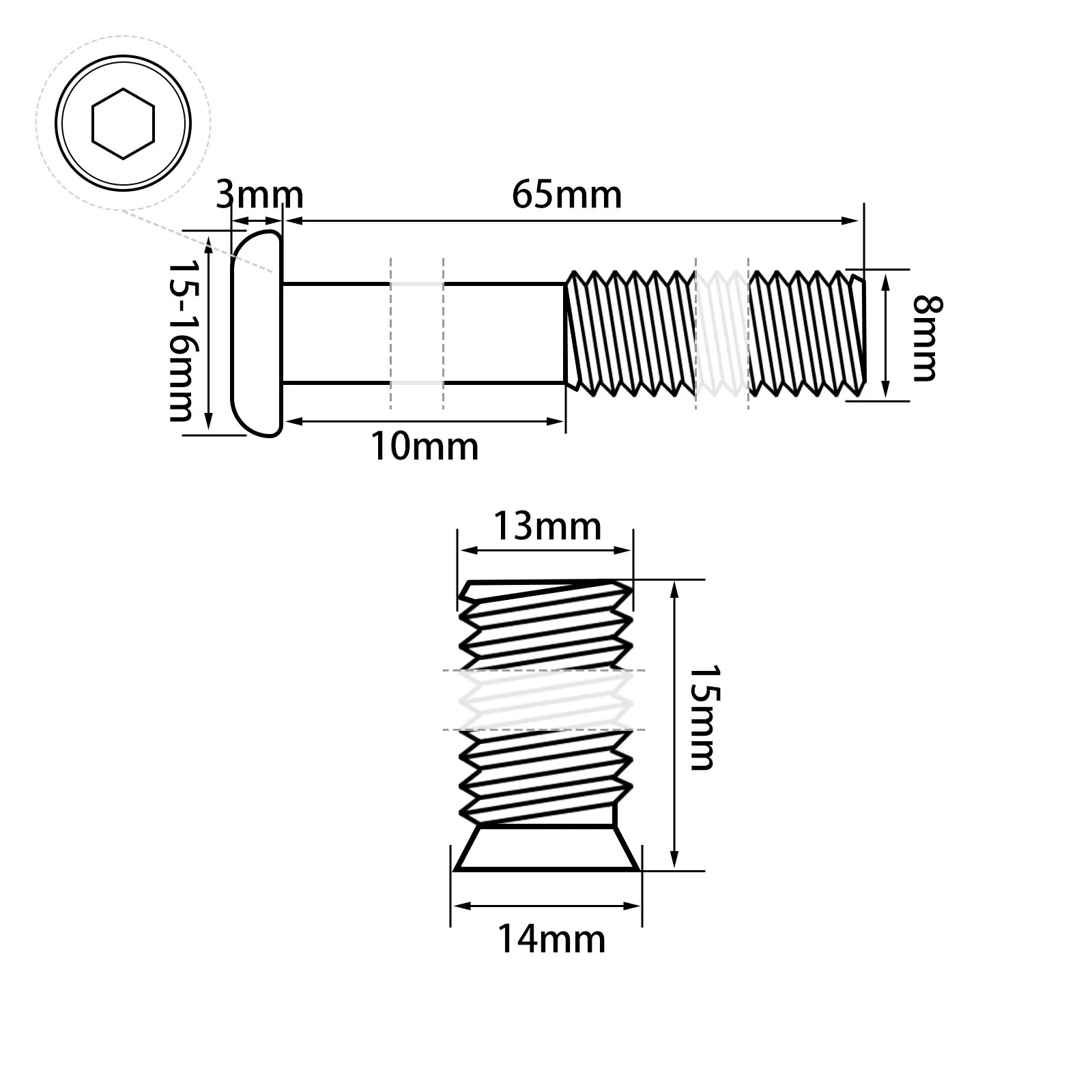 Hex Drive Flat Head Screws with Tapping Inserts M6/M8 Carbon Steel White Zinc Plated - Image 38