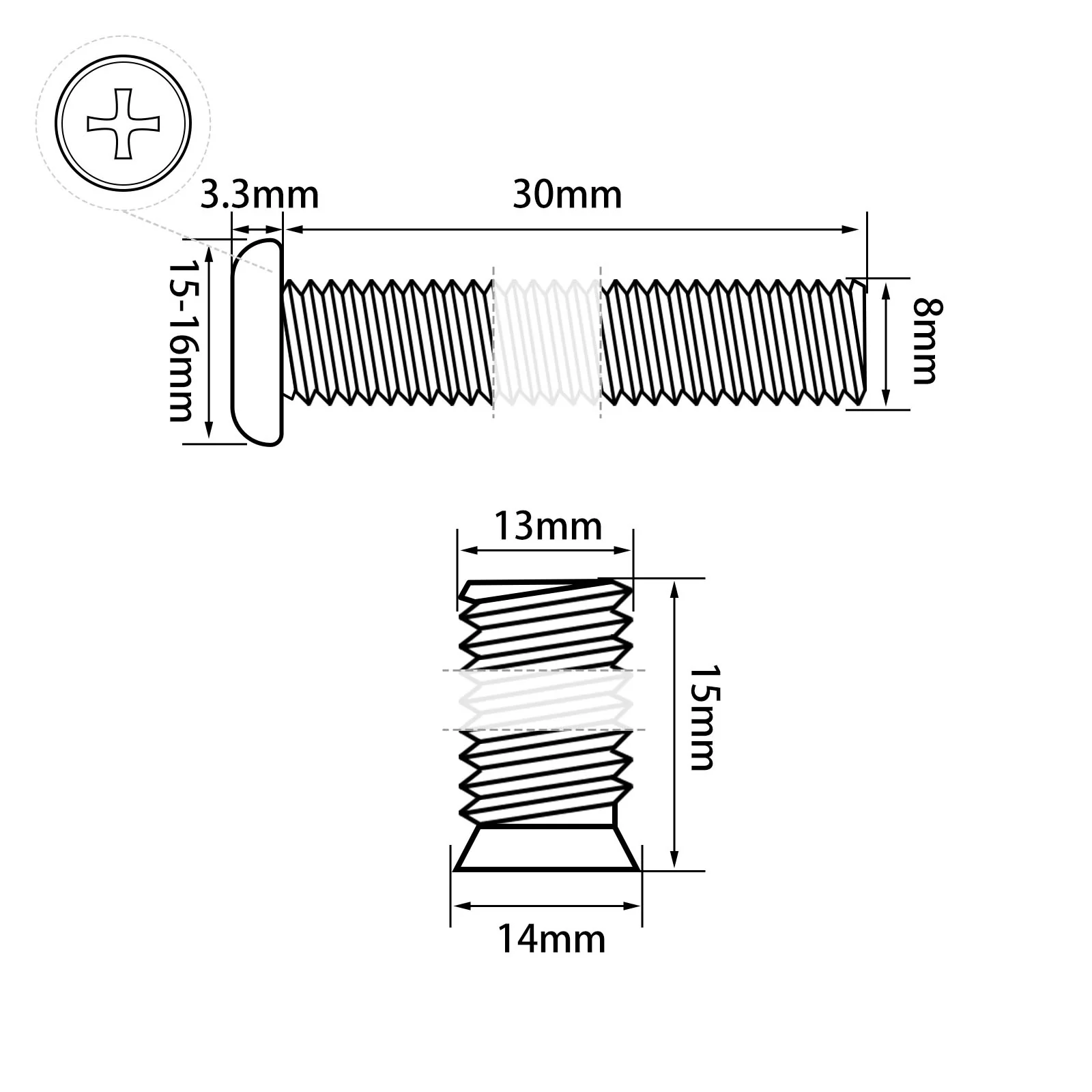 Phillips Flat Head Screws with Tapping Inserts M6/M8 Carbon Steel White/Color Zinc Plated - Image 20