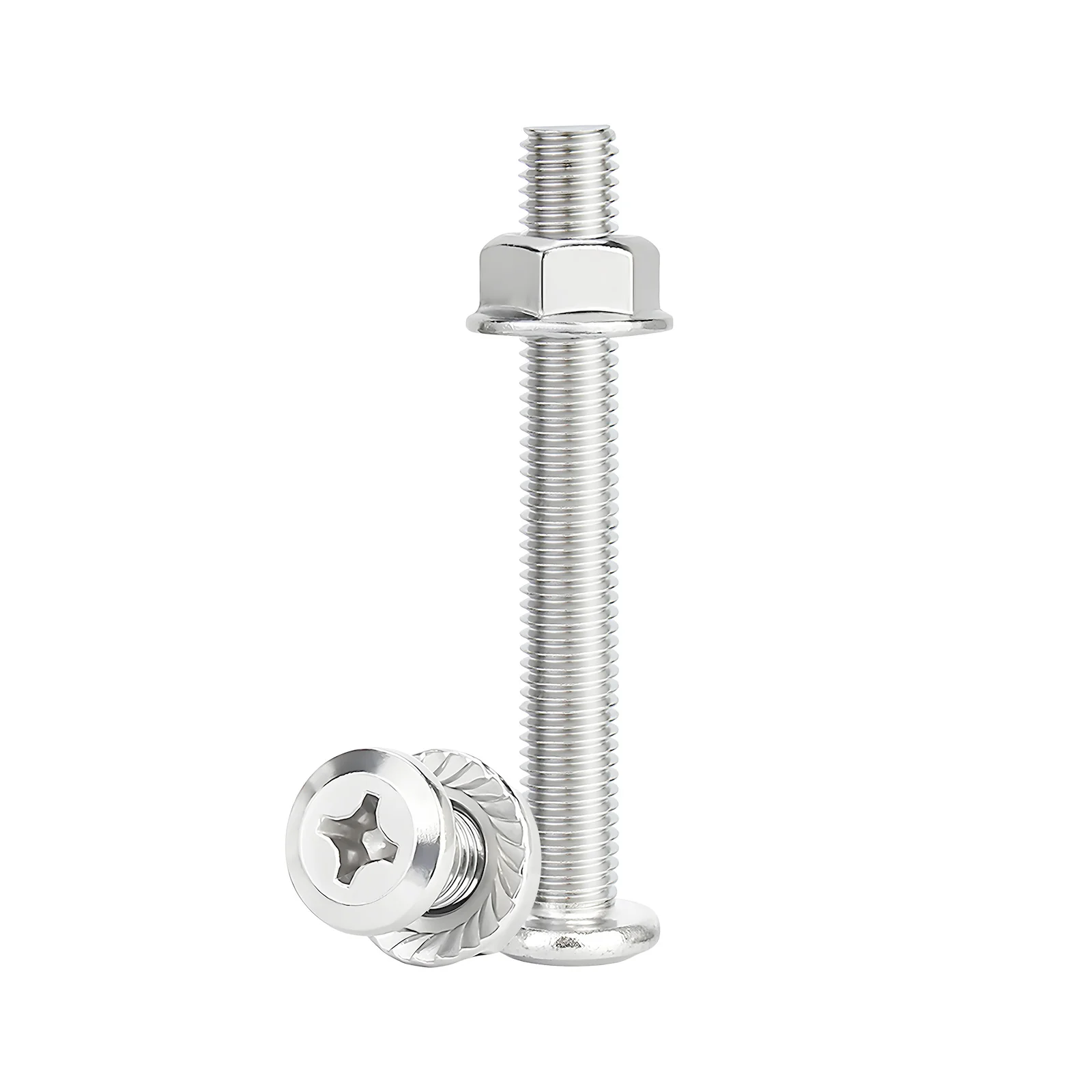 Phillips Flat Head Screws with Serrated Flange Nuts Sets M6/M8 Carbon Steel Nickel Plated - Image 25