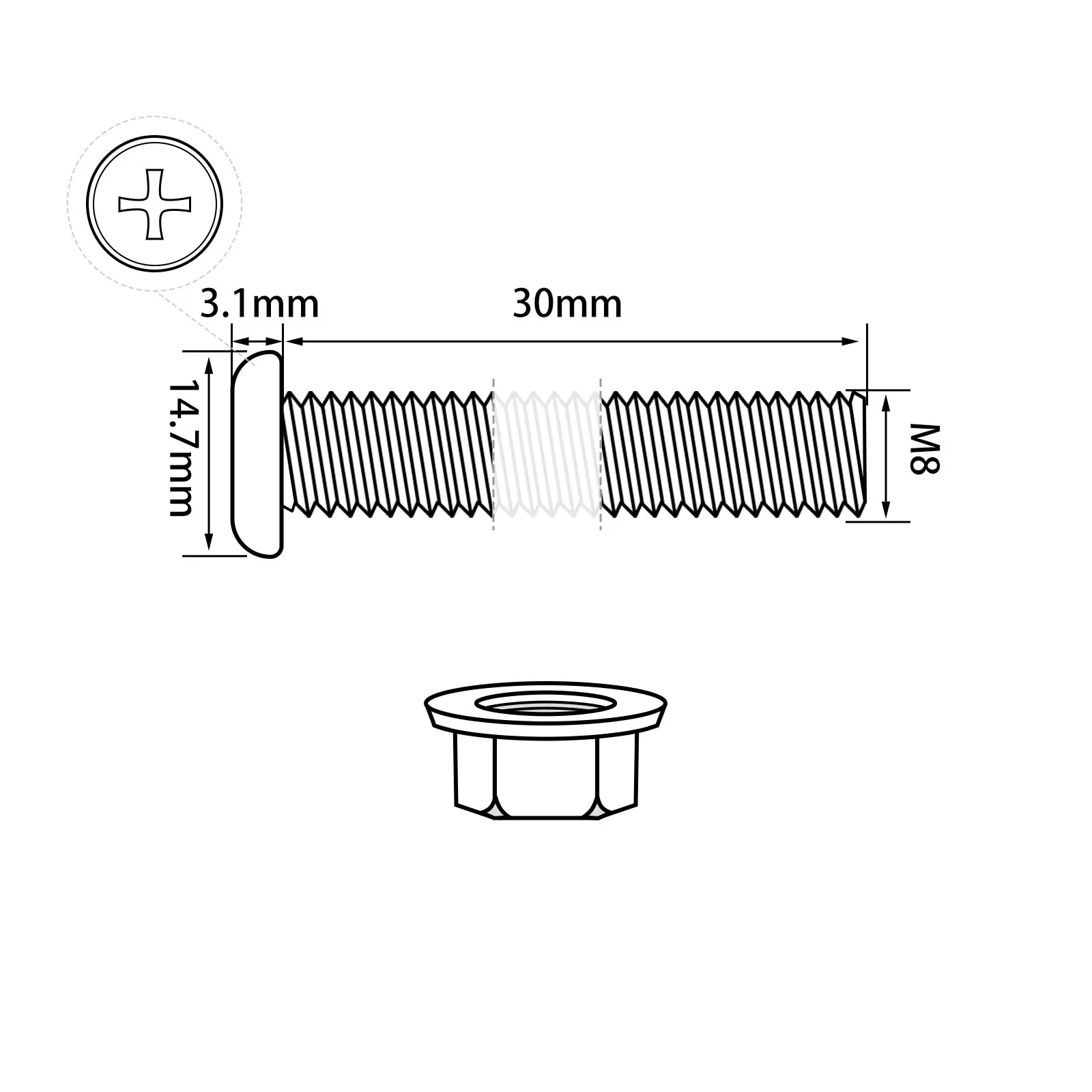 Phillips Flat Head Screws with Serrated Flange Nuts Sets M6/M8 Carbon Steel Nickel Plated - Image 48