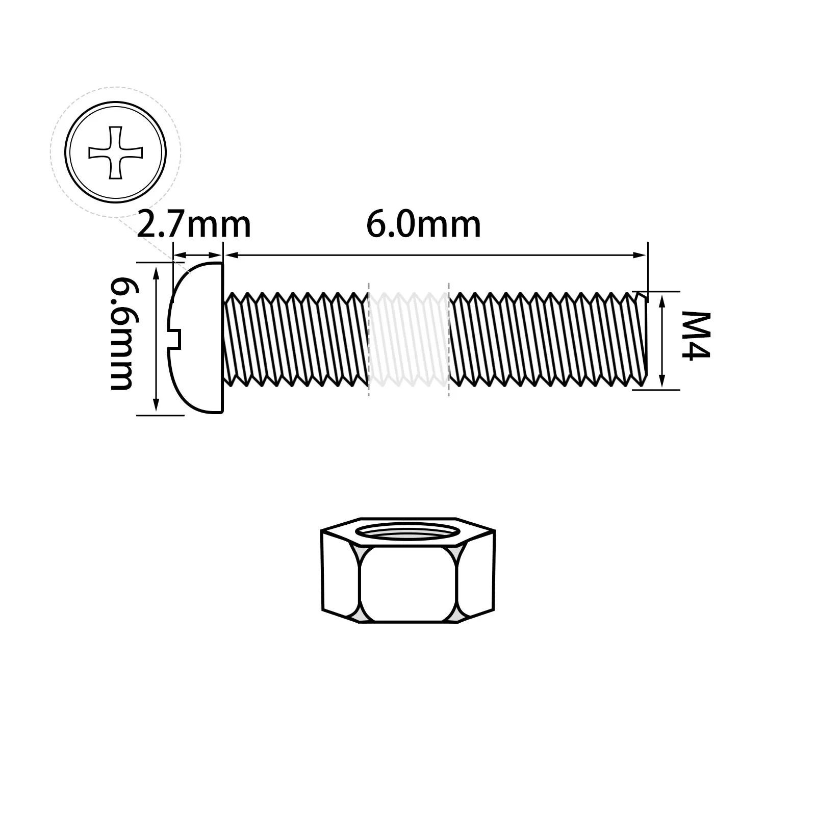 Pan Head Phillips Screws with Nuts M4/M6 Thread Dia. 18-8 Stainless Steel - Image 116