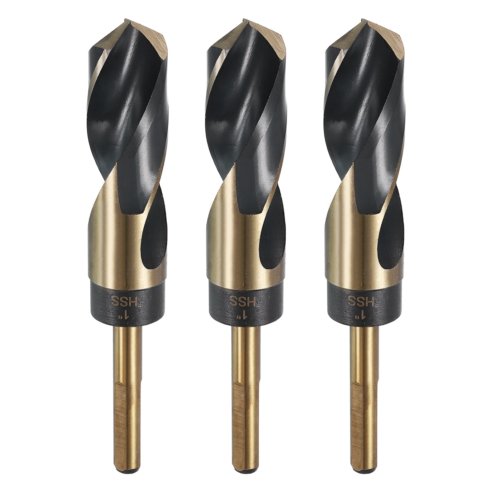 3pcs Reduced Shank Drill Bit 1" Dia M2 High Speed Steel Black Gold Oxide