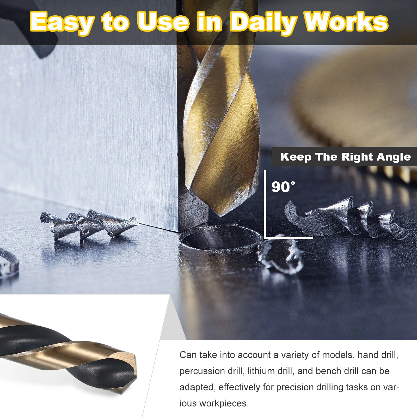 3pcs Reduced Shank Drill Bit 1" Dia M2 High Speed Steel Black Gold Oxide - Image 5