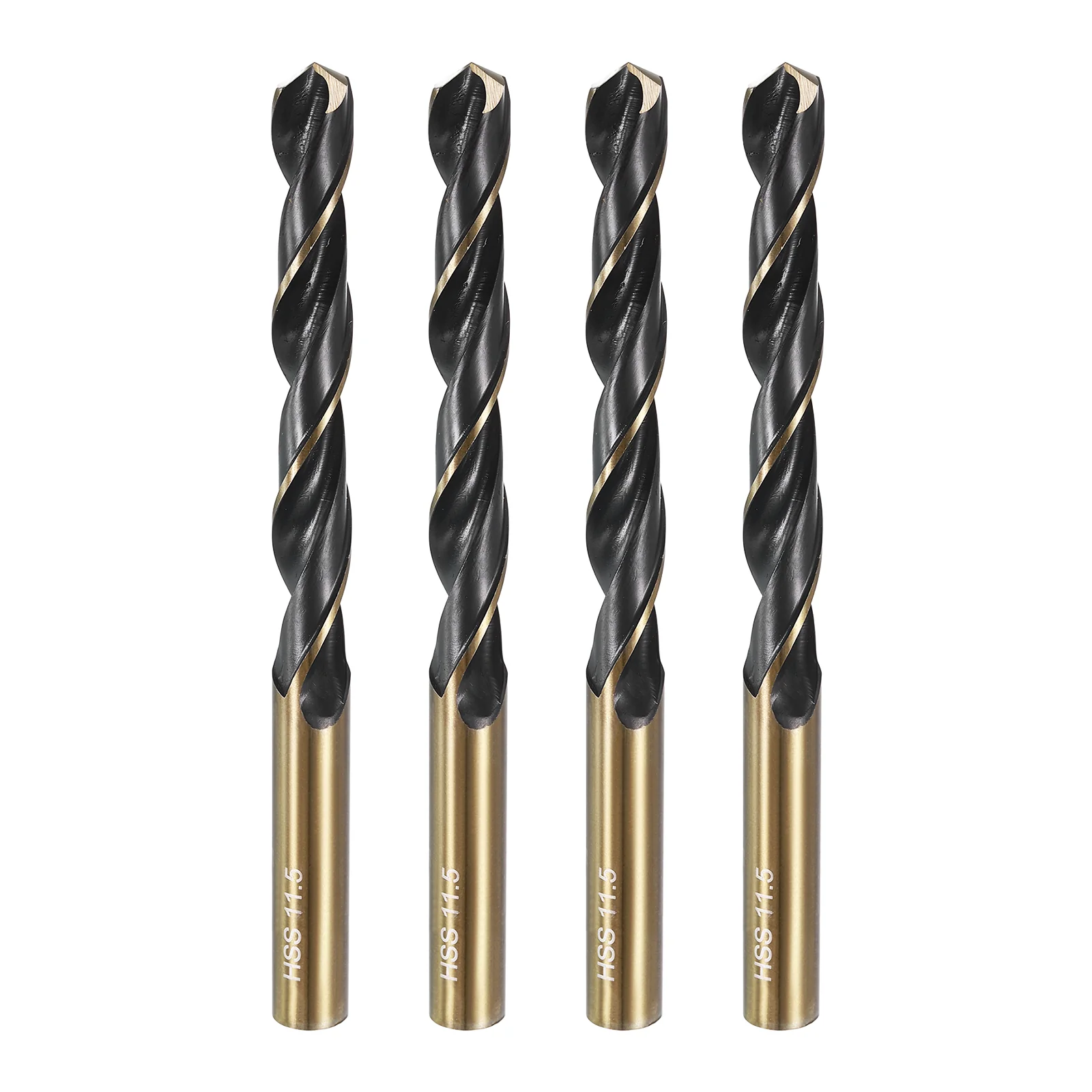 4pcs Reduced Shank Drill Bit 11.5" Dia M2 High Speed Steel Black and Gold Oxide