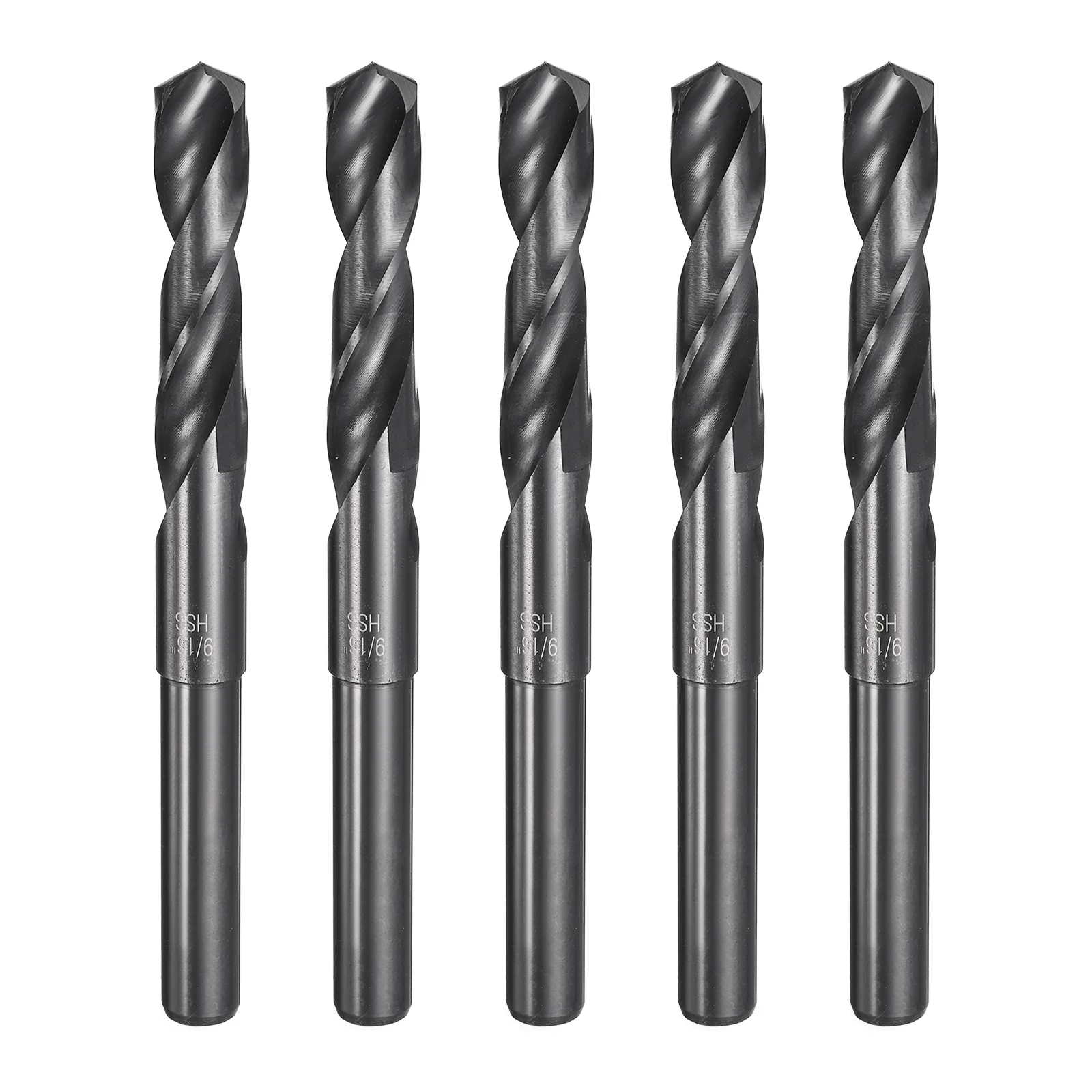 5pcs Reduced Shank Drill Bit 9/16" Dia M2 High Speed Steel Black Oxide
