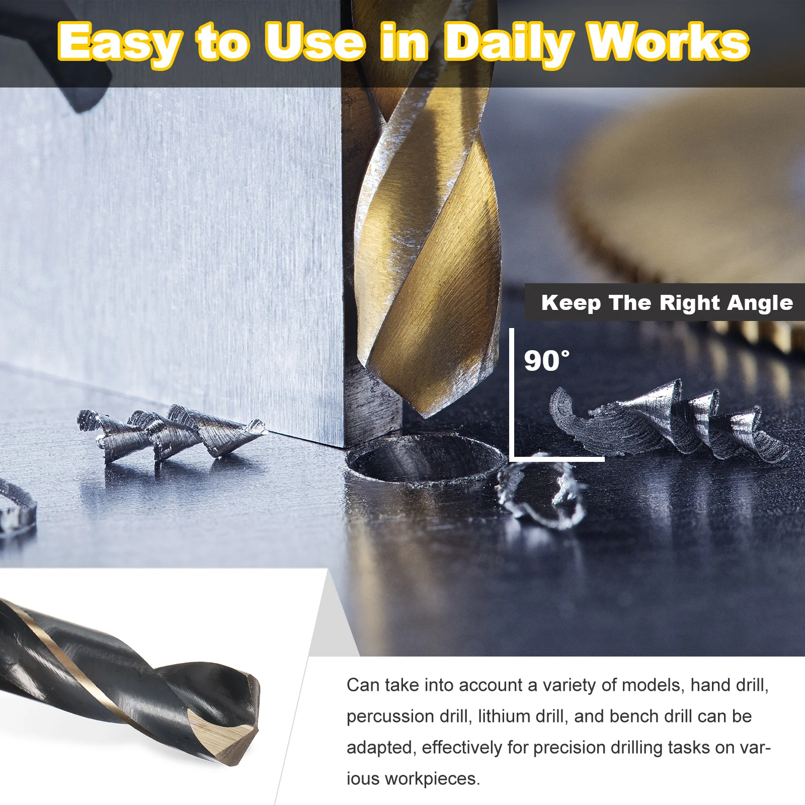 3pcs Reduced Shank Drill Bit 3/4" Dia M2 High Speed Steel Black & Gold Oxide - Image 5