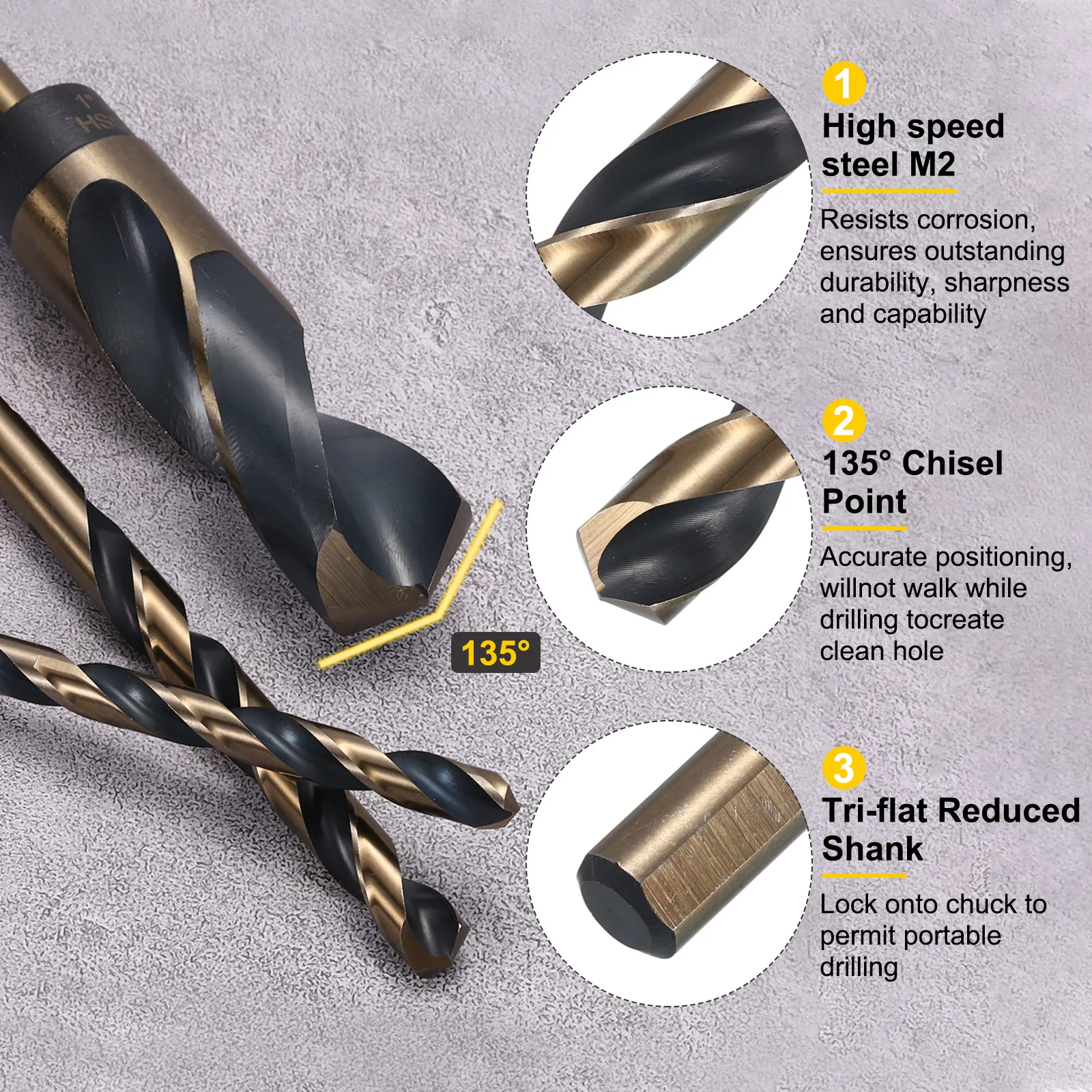 14pcs Reduced Shank Drill Bit 5/16" Dia M2 High Speed Steel Black and Gold Oxide - Image 4