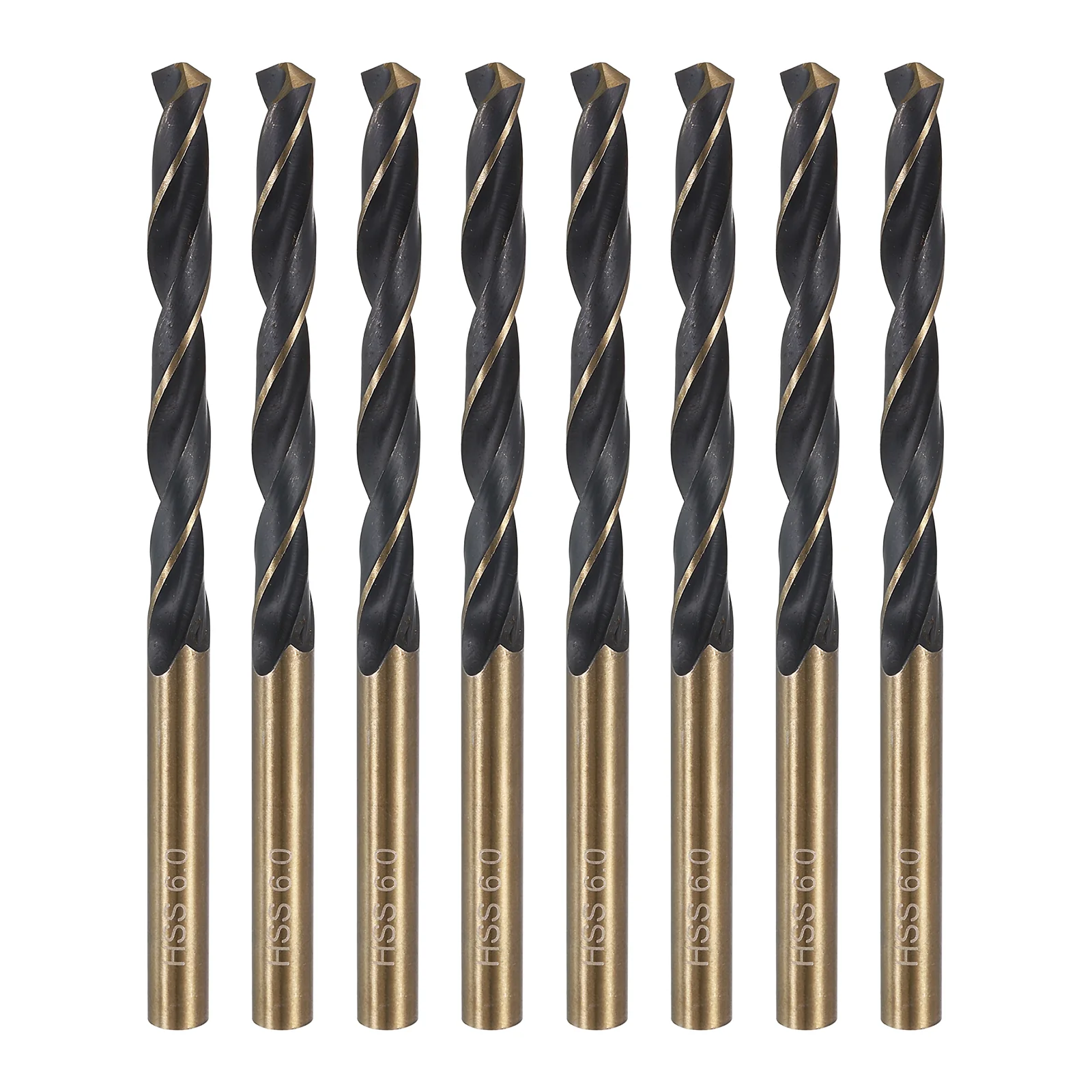 8pcs Reduced Shank Drill Bit 6" Dia M2 High Speed Steel Black and Gold Oxide