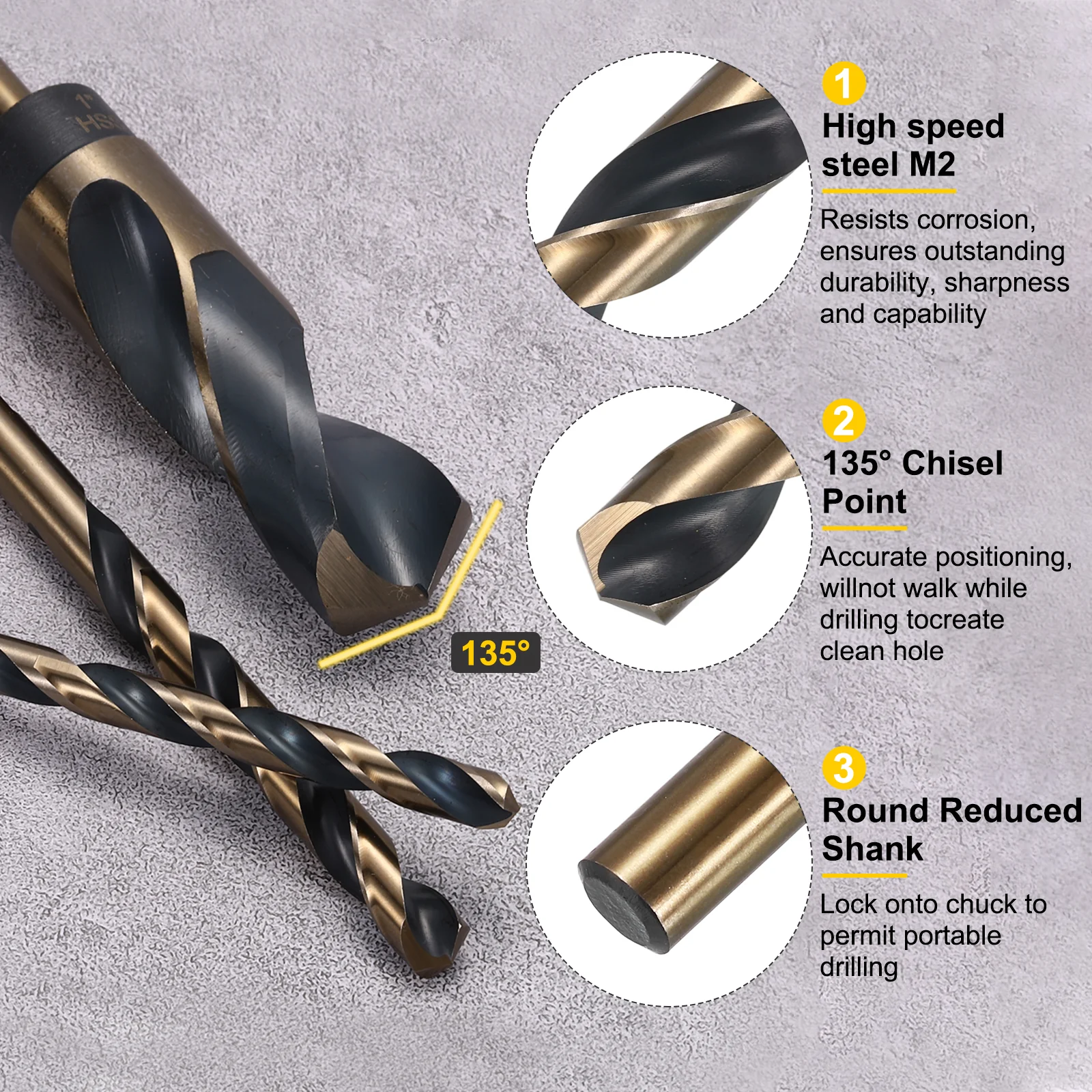 8pcs Reduced Shank Drill Bit 6" Dia M2 High Speed Steel Black and Gold Oxide - Image 4